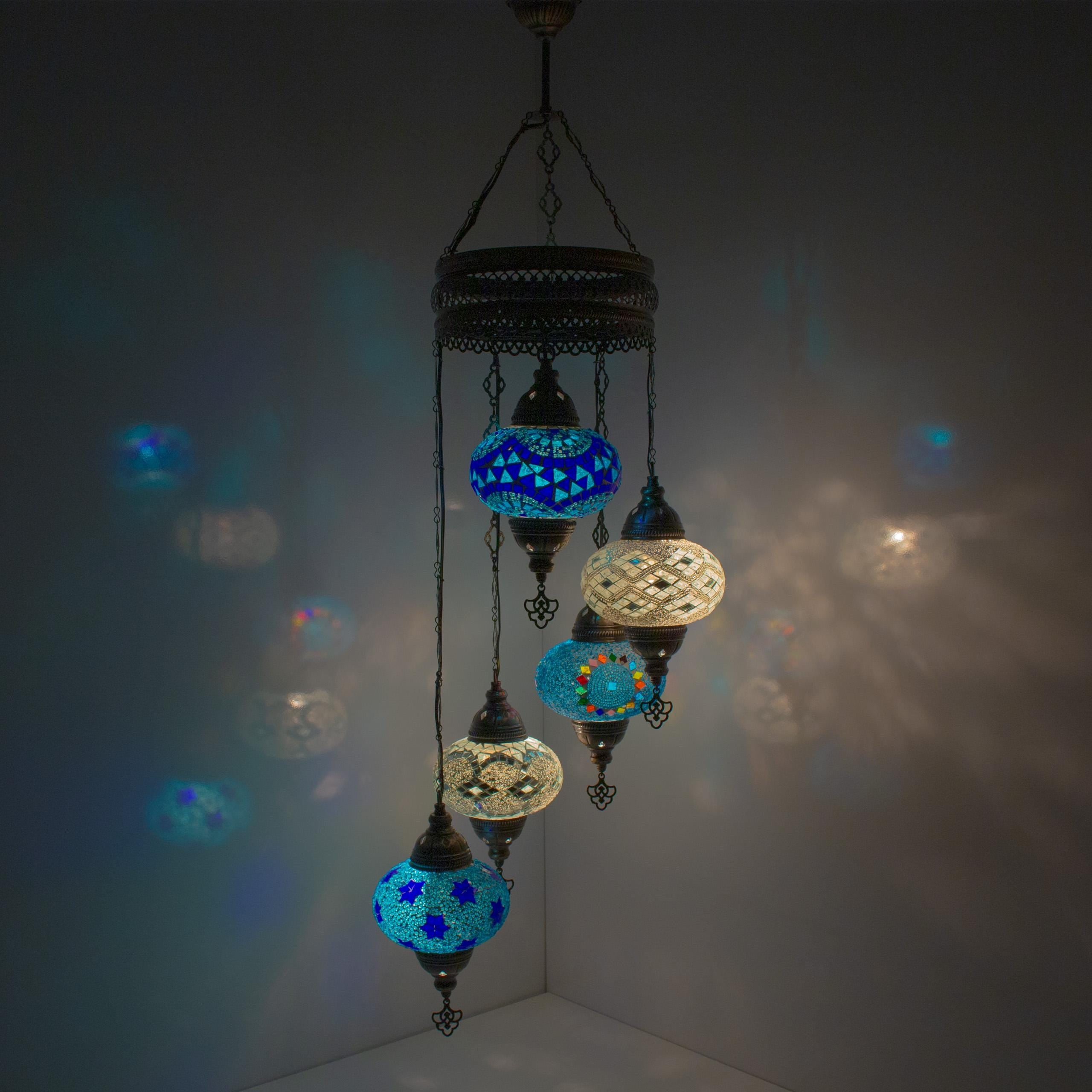 MoslandHome Handmade Turkish Mosaic 5 Globe Chandelier Pendant Lamp