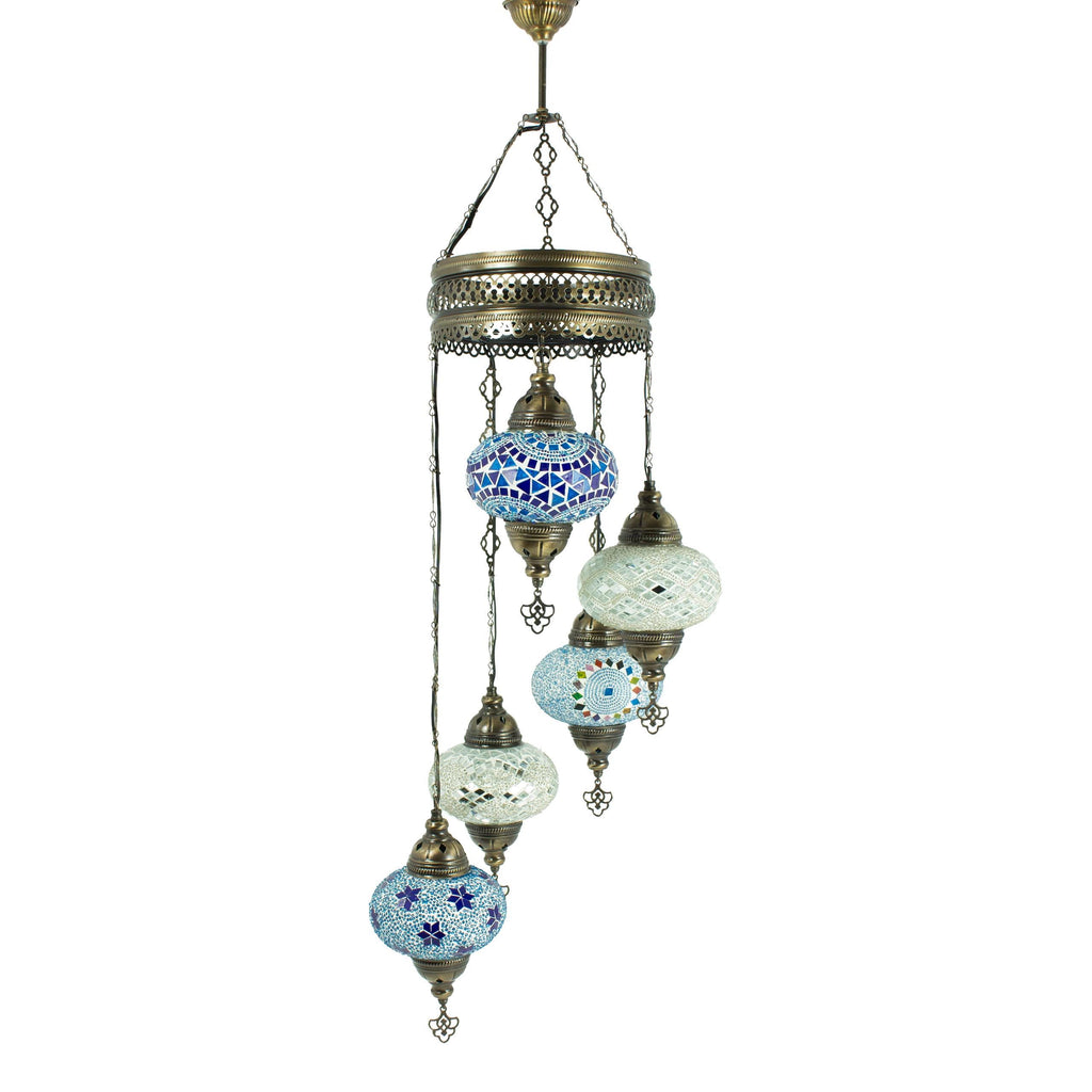 MoslandHome Handmade Turkish Mosaic 5 Globe Chandelier Pendant Lamp