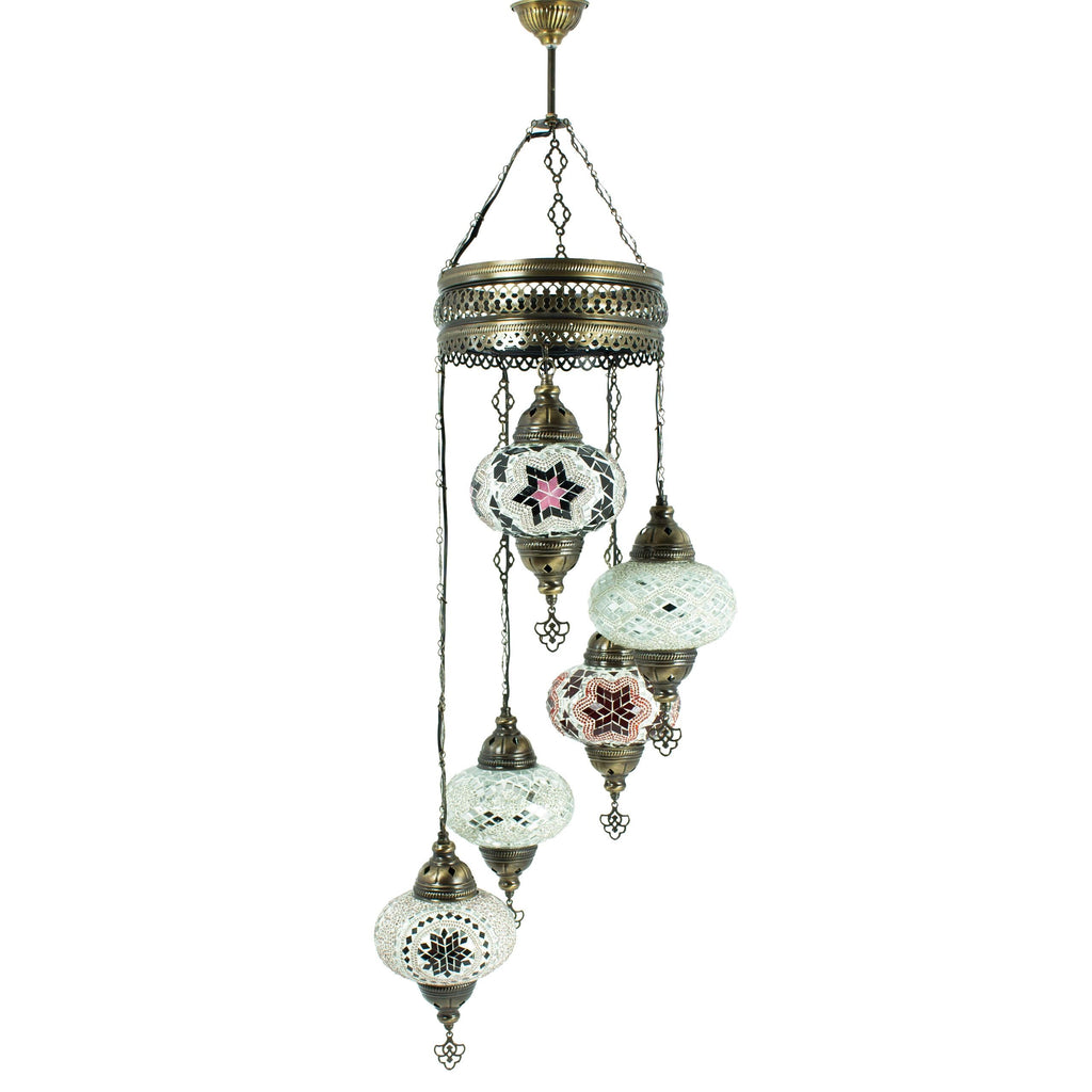 MoslandHome Handmade Turkish Mosaic 5 Globe Chandelier Pendant Lamp