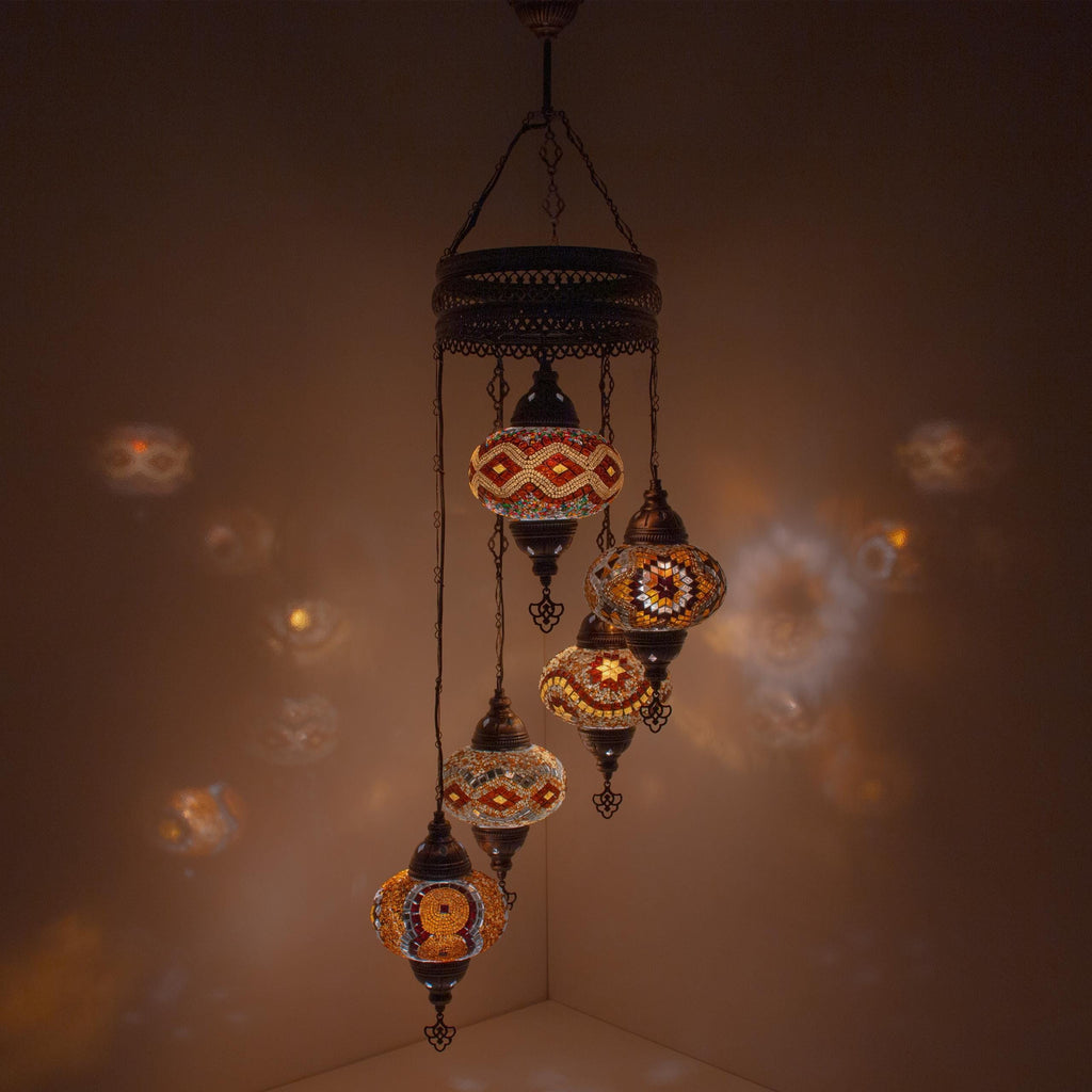MoslandHome Handmade Turkish Mosaic 5 Globe Chandelier Pendant Lamp
