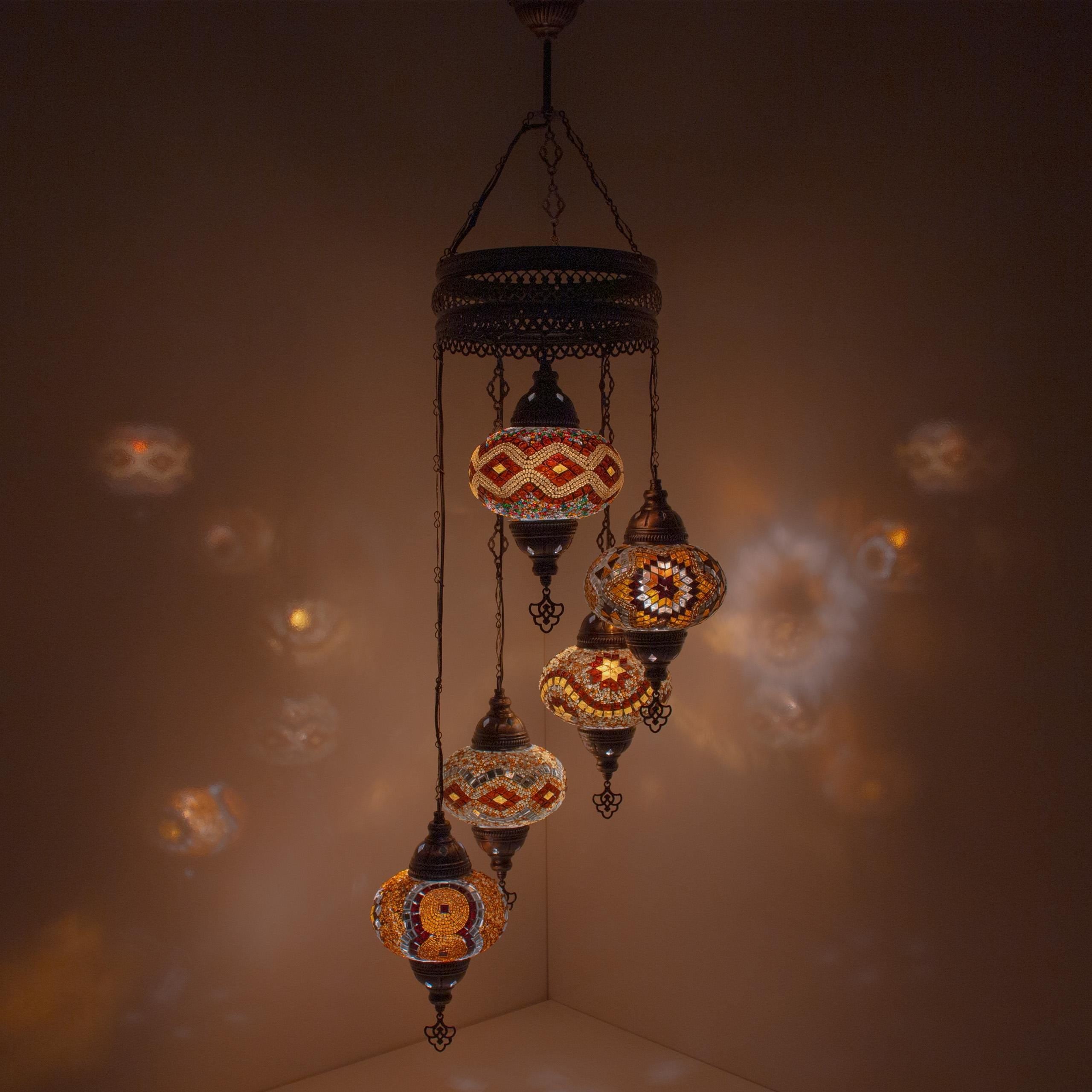 MoslandHome Handmade Turkish Mosaic 5 Globe Chandelier Pendant Lamp