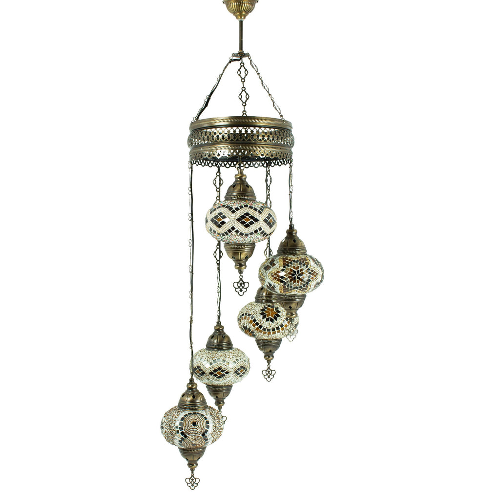 MoslandHome Handmade Turkish Mosaic 5 Globe Chandelier Pendant Lamp