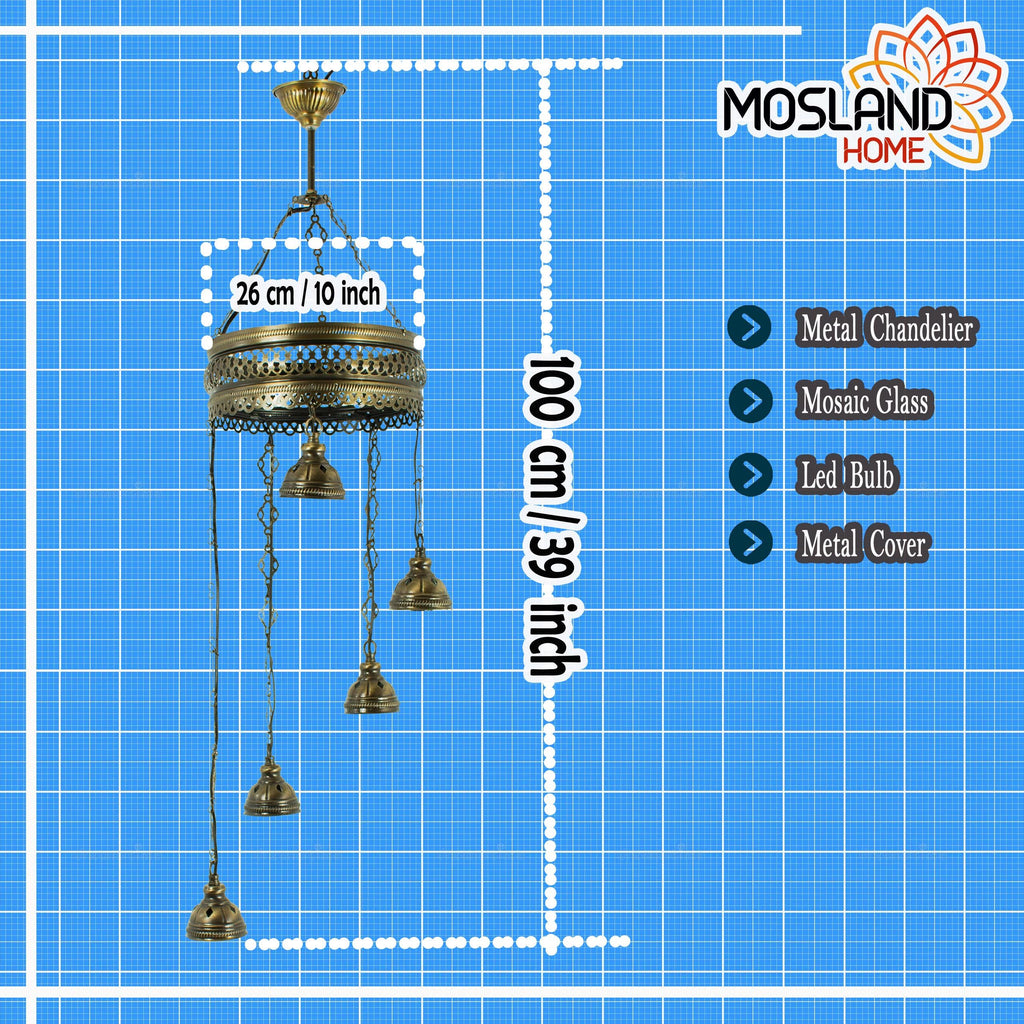 MoslandHome Handmade Turkish Mosaic 5 Globe Chandelier Pendant Lamp