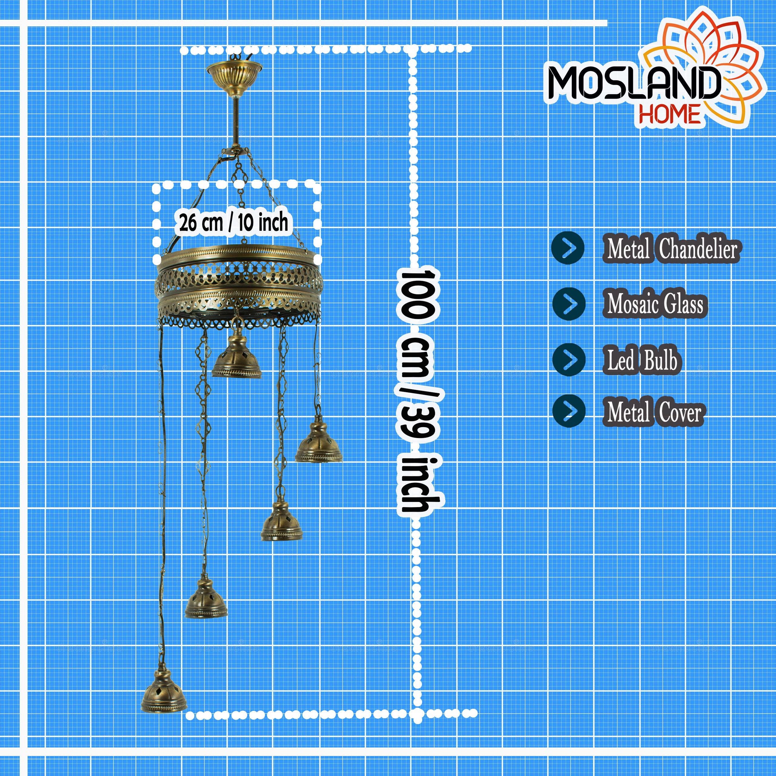 MoslandHome Handmade Turkish Mosaic 5 Globe Chandelier Pendant Lamp