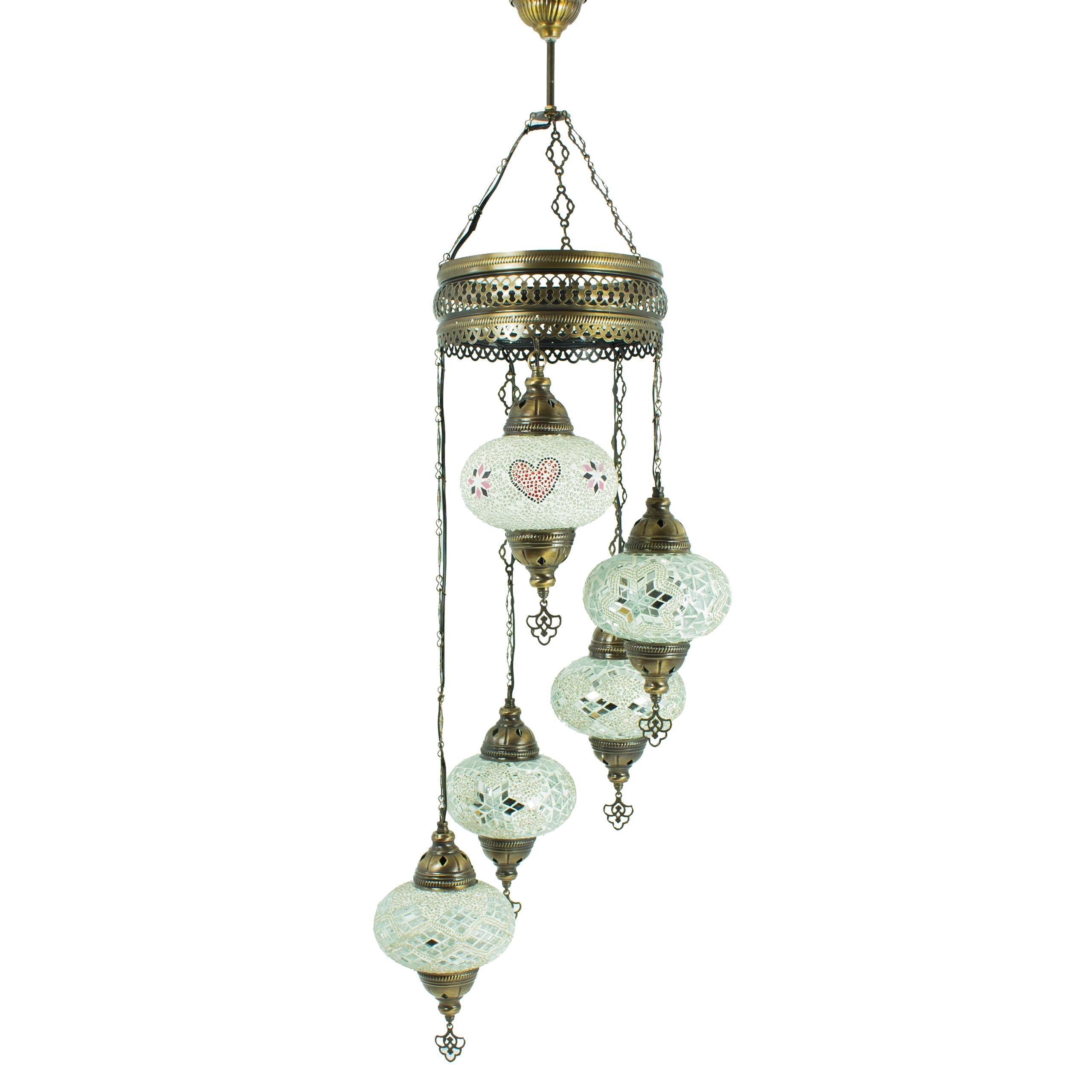 MoslandHome Handmade Turkish Mosaic Chandelier 5 Globe Hanging Lamp