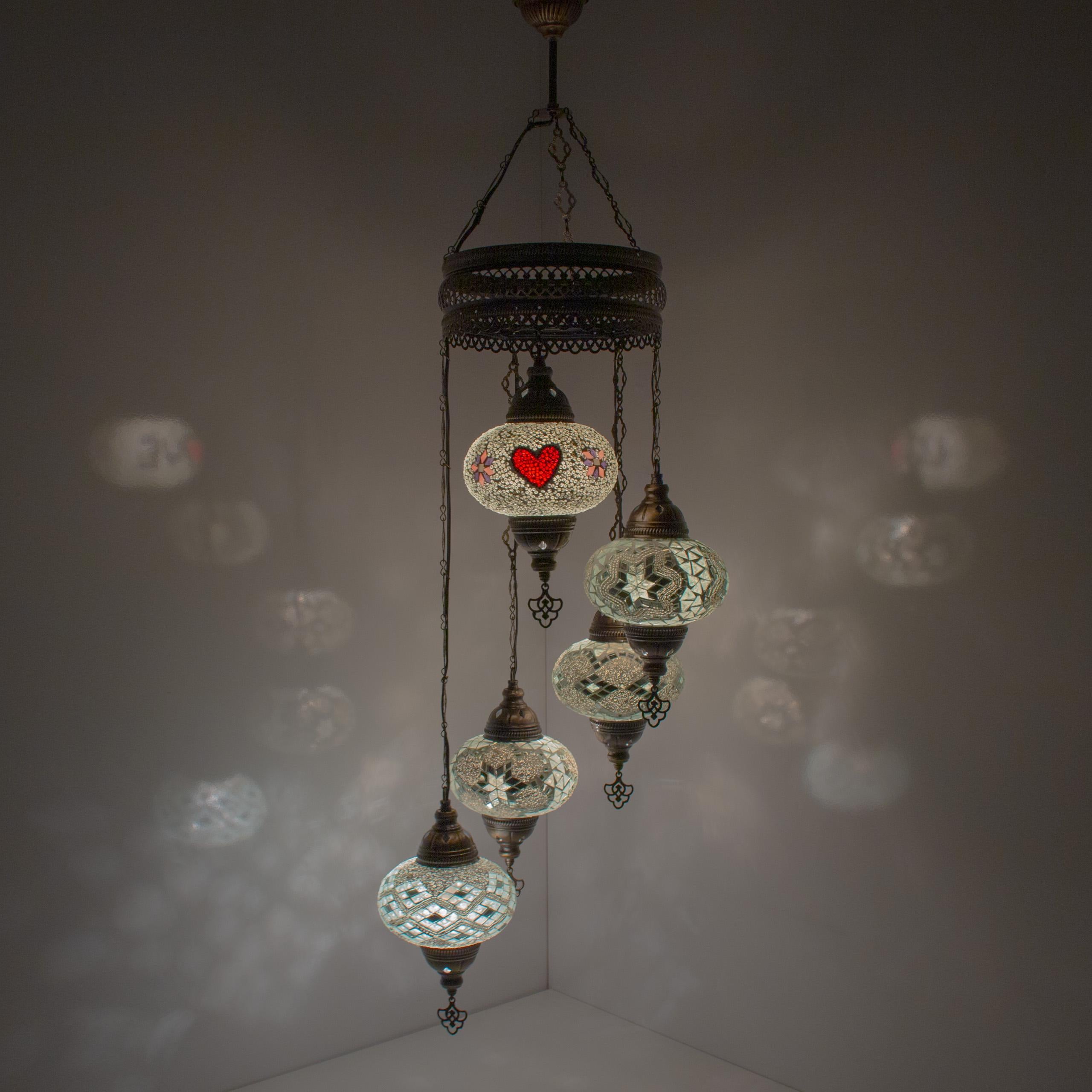 MoslandHome Handmade Turkish Mosaic Chandelier 5 Globe Hanging Lamp