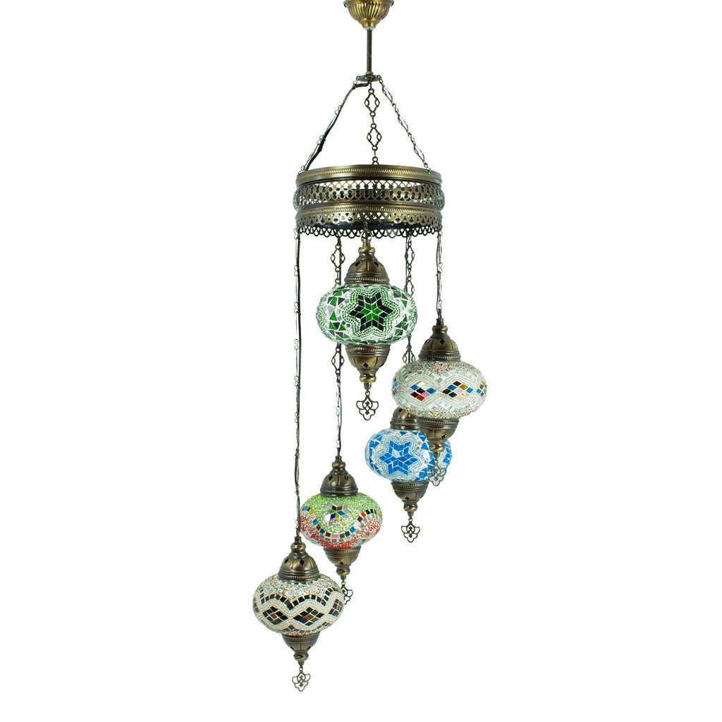 MoslandHome Handmade Turkish Mosaic Chandelier 5 Globe Hanging Lamp