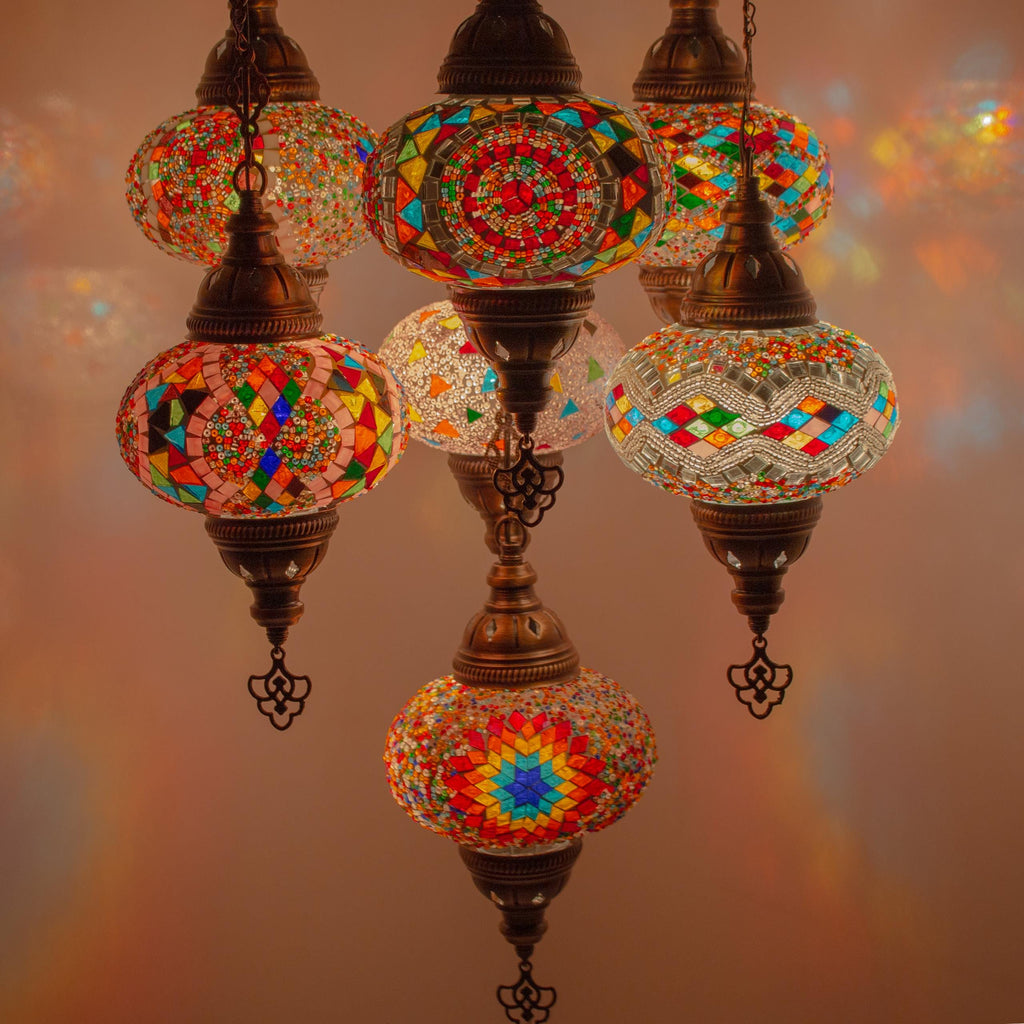MoslandHome Handmade Turkish Mosaic Pendant Chandelier Antique Brass