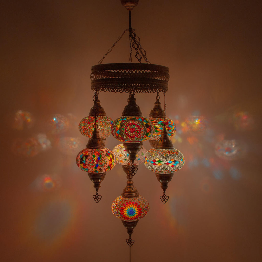 MoslandHome Handmade Turkish Mosaic Pendant Chandelier Antique Brass