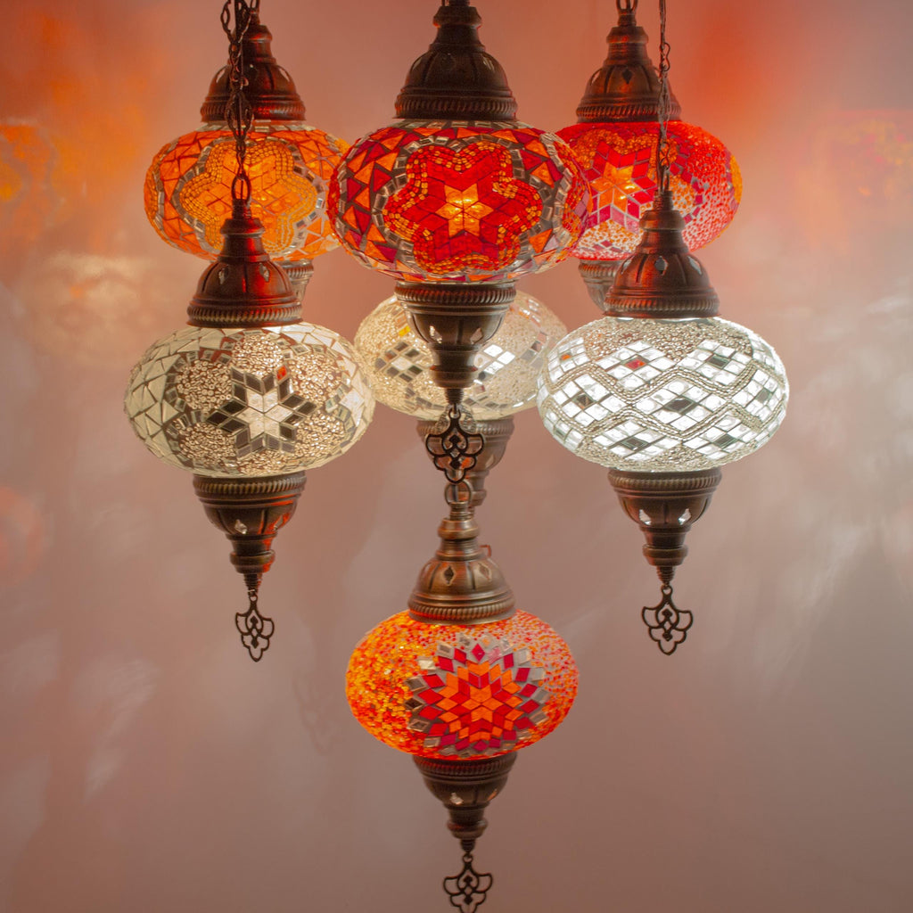 MoslandHome Handmade Turkish Mosaic Chandelier 7 Globe Pendant Light