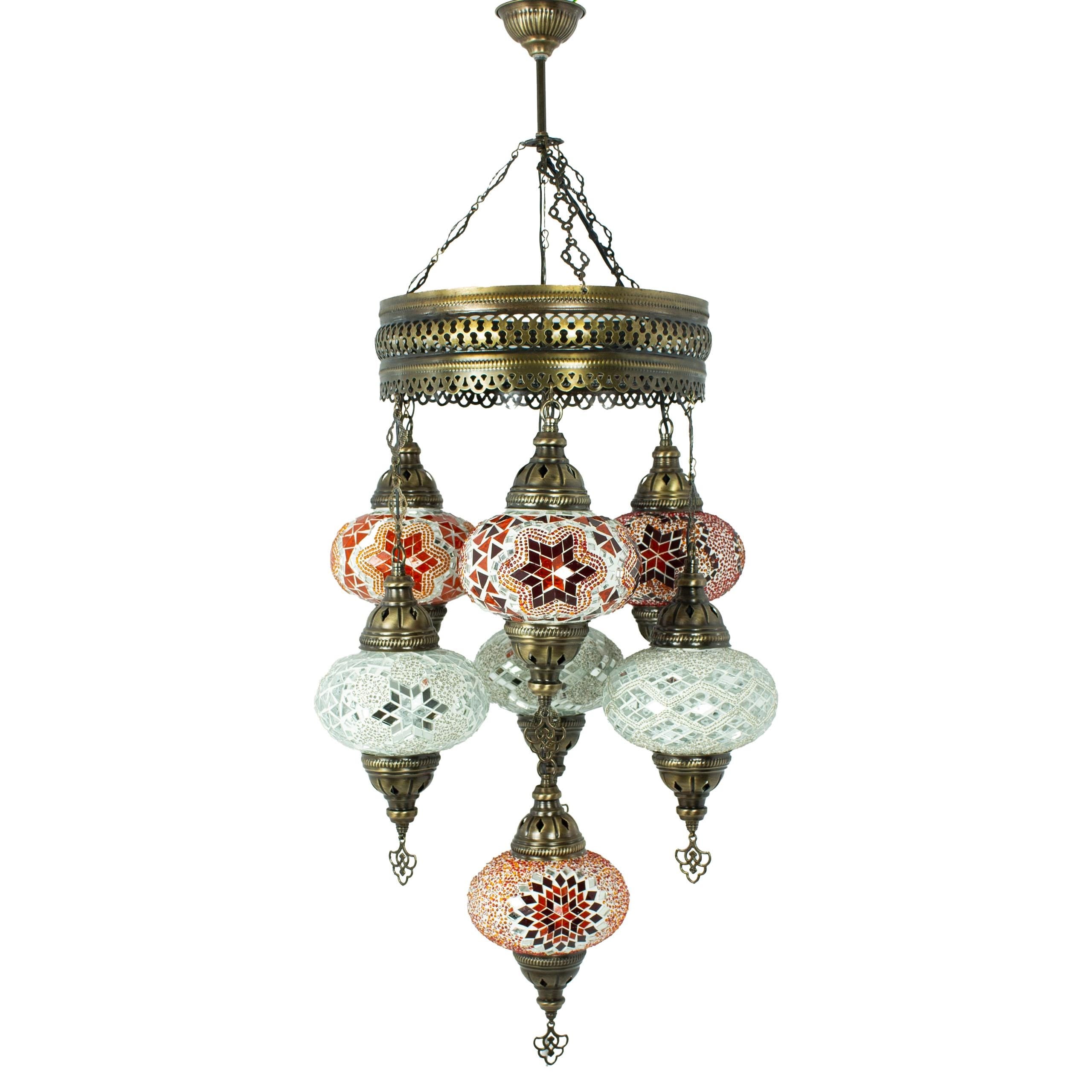 MoslandHome Handmade Turkish Mosaic Chandelier 7 Globe Pendant Light