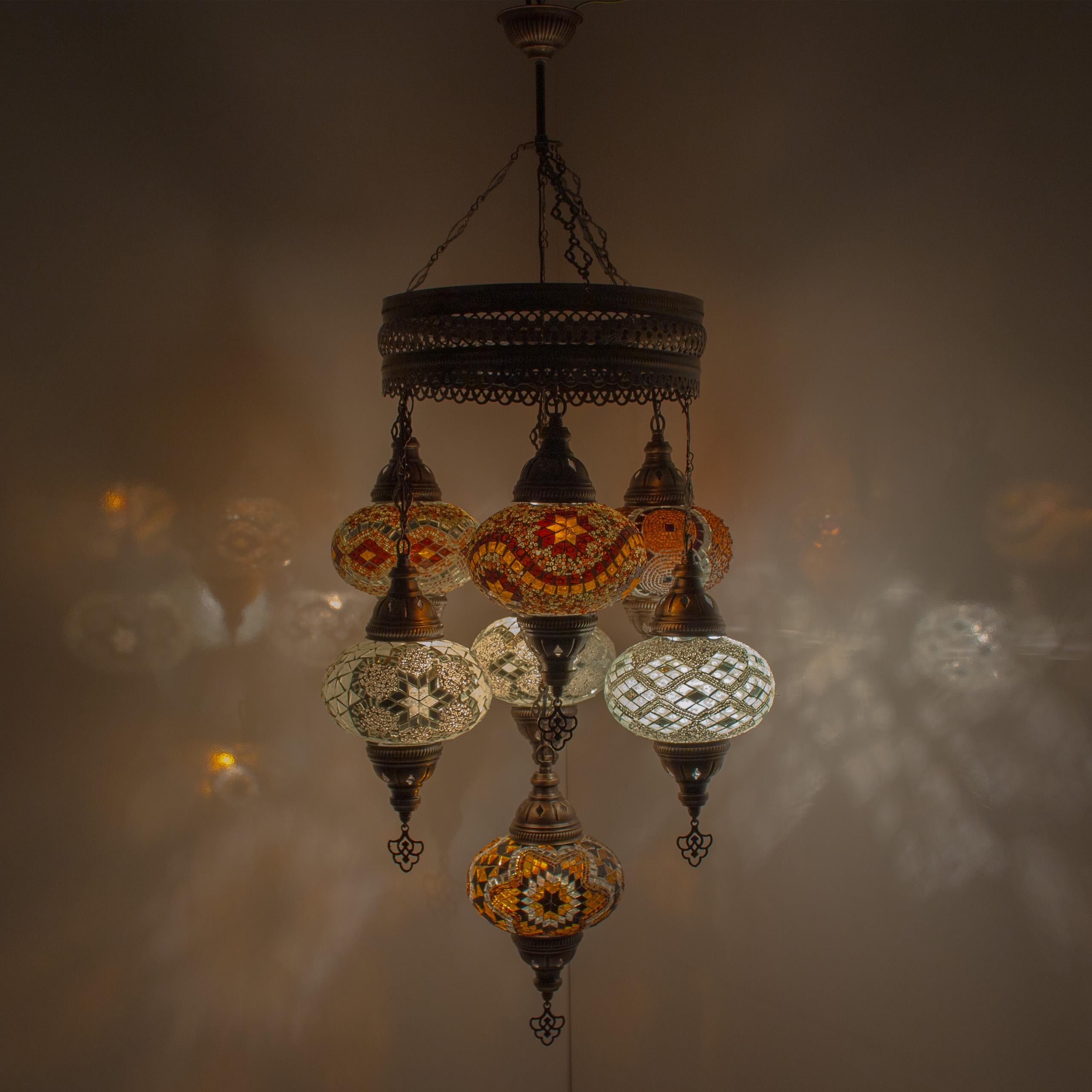MoslandHome Handmade Turkish Mosaic Chandelier 7 Globe Hanging Lamp