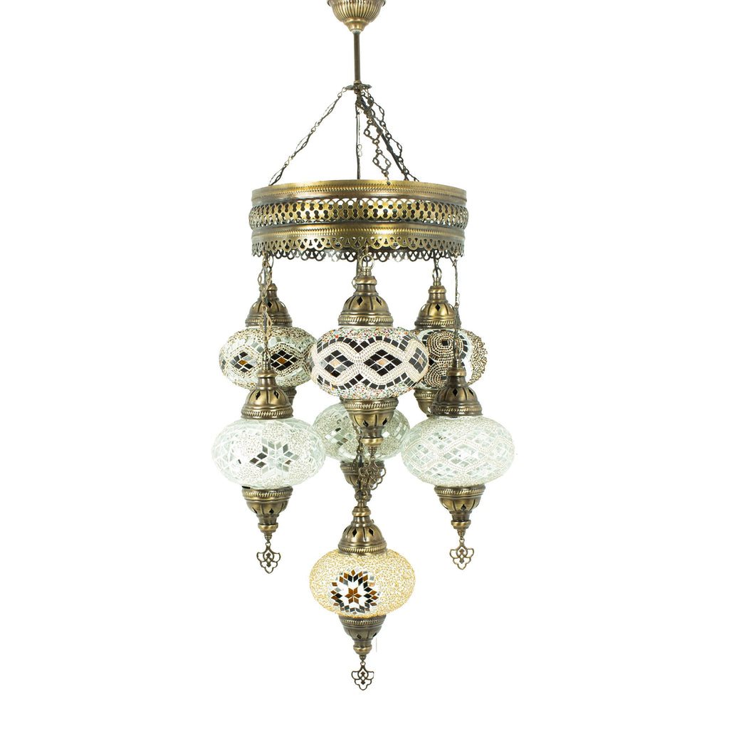MoslandHome Handmade Turkish Mosaic Chandelier 7 Globe Hanging Lamp