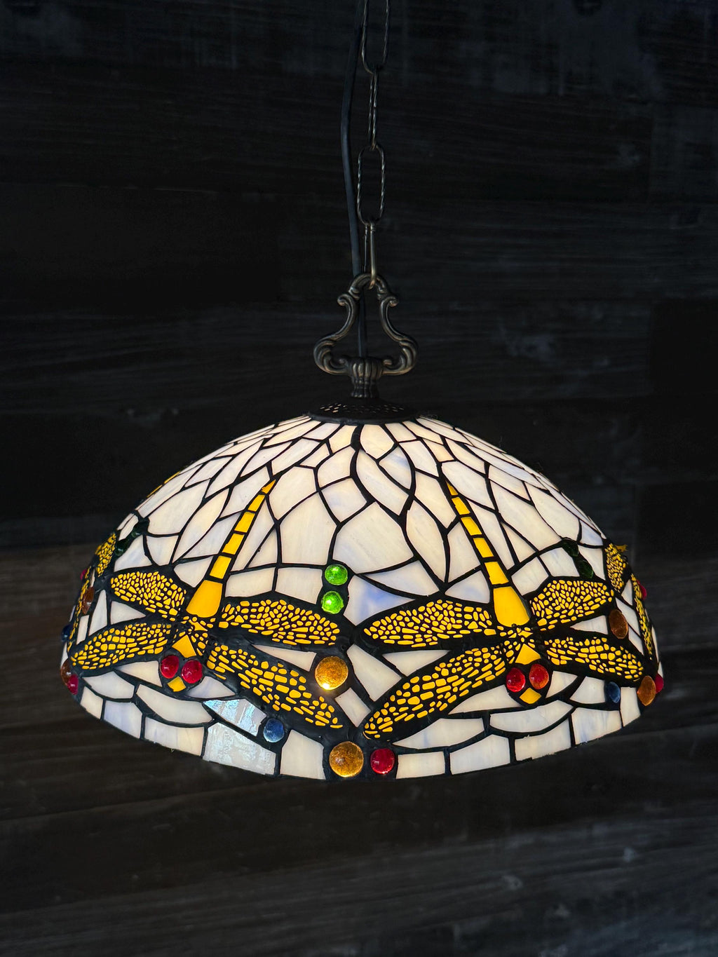 Scarlett Tiffany Dragonfly Stained Glass Pendant Lamp 14in Multicolor