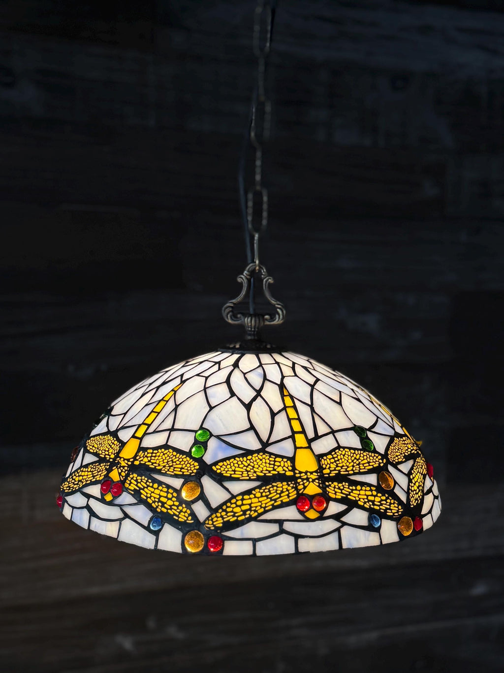 Scarlett Tiffany Dragonfly Stained Glass Pendant Lamp 14in Multicolor