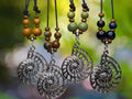 NoctemPottery Ceramic Beaded Conch Shell Charm Adjustable Pendant Necklace