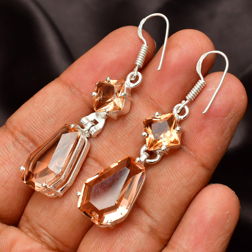 Handmade Morganite Earrings: Sterling Silver Bohemian Jewelry