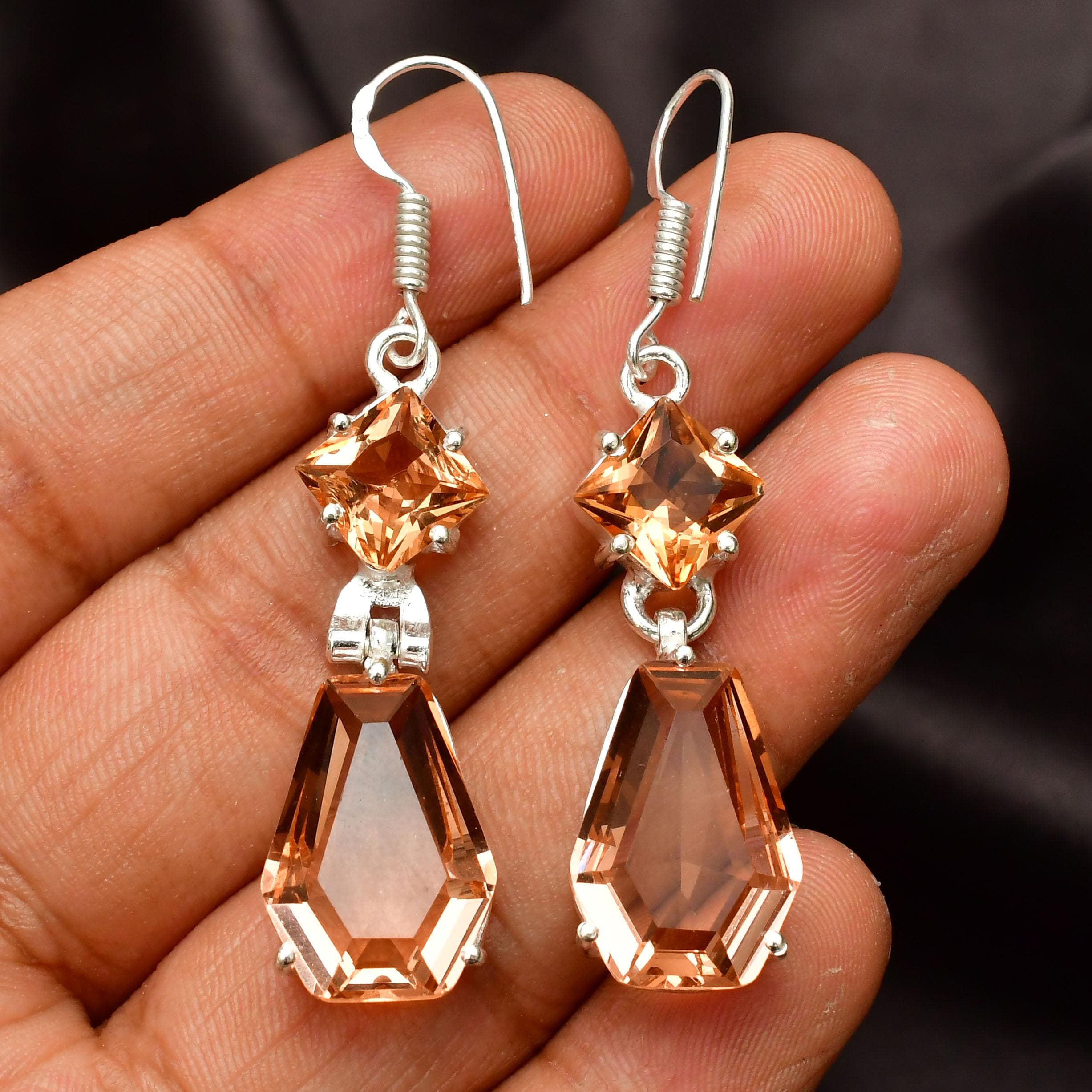 Handmade Morganite Earrings: Sterling Silver Bohemian Jewelry