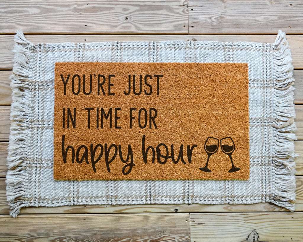 Funny Happy Hour Coir Doormat Welcome Mat for Cocktail Lovers