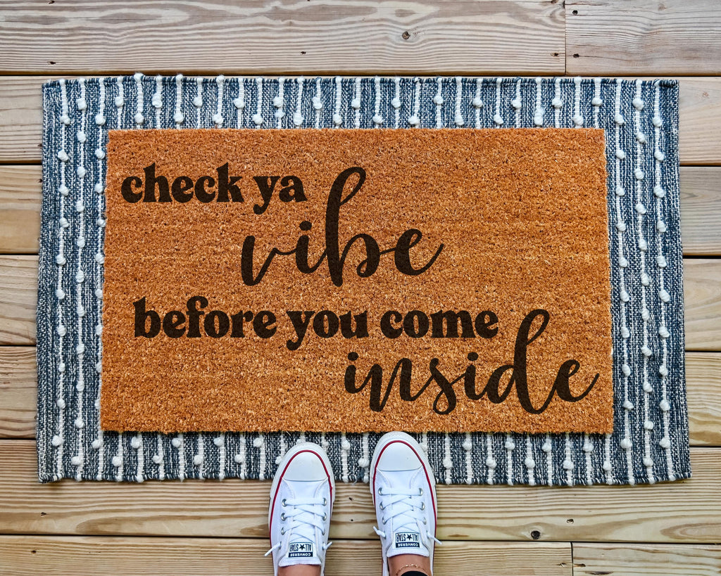 HamlinRowShop Check Ya Vibe Funny Coir Welcome Mat