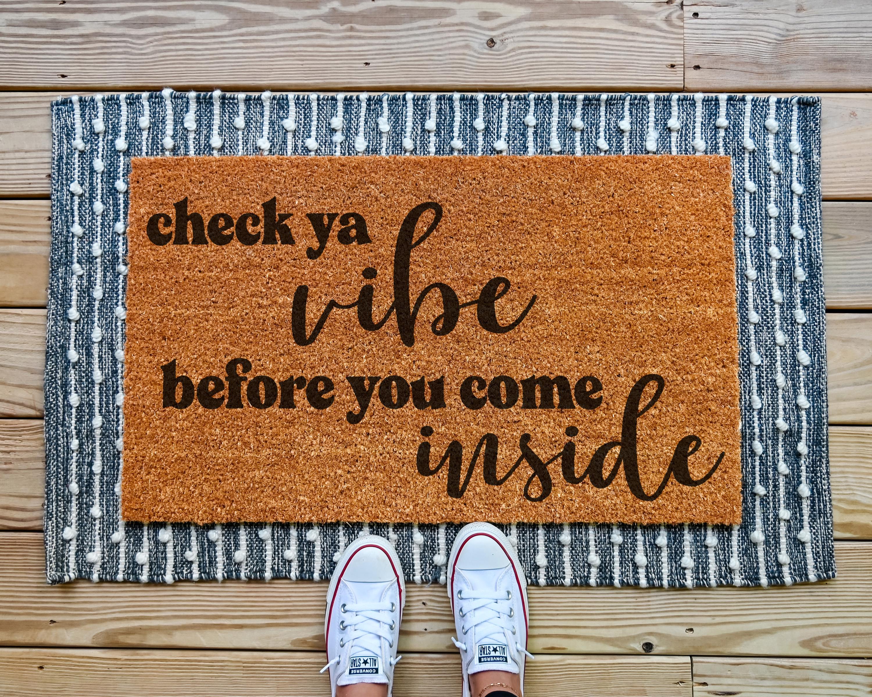 HamlinRowShop Check Ya Vibe Funny Coir Welcome Mat