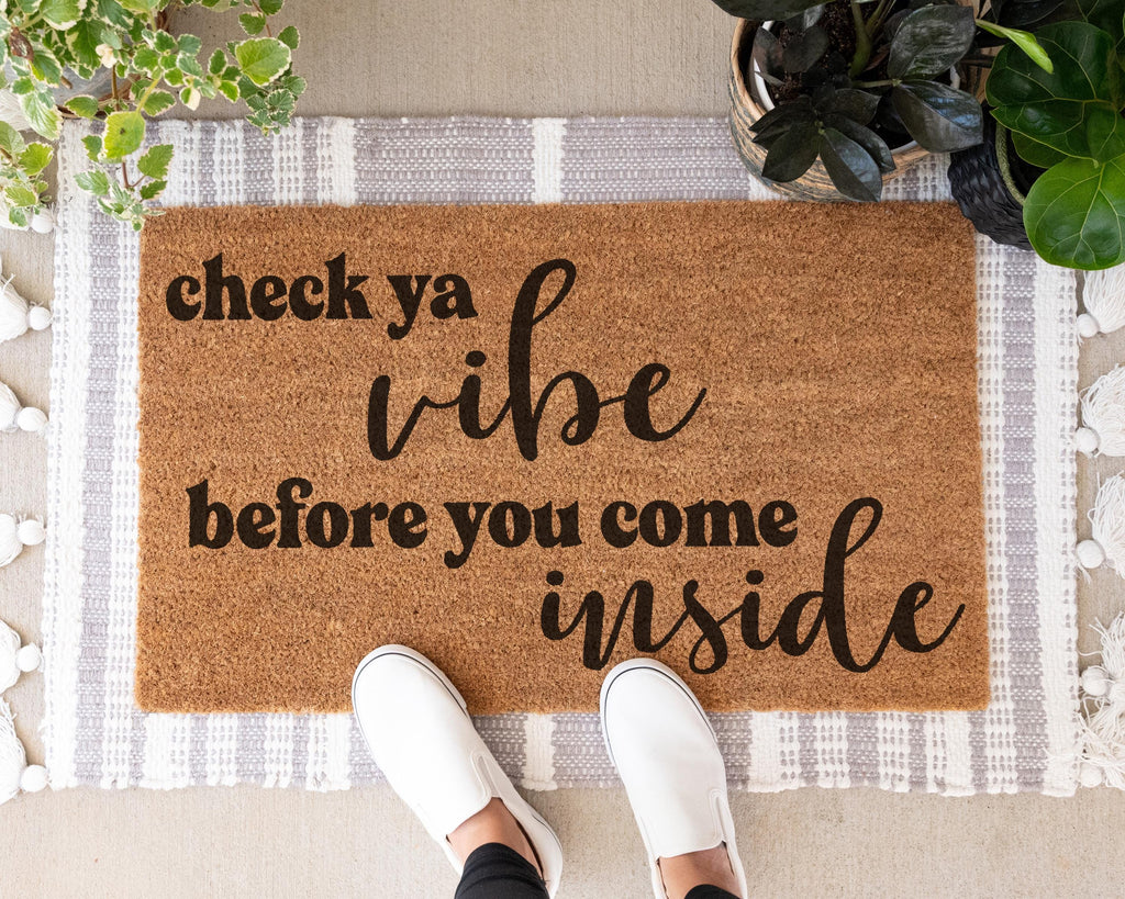 HamlinRowShop Check Ya Vibe Funny Coir Welcome Mat