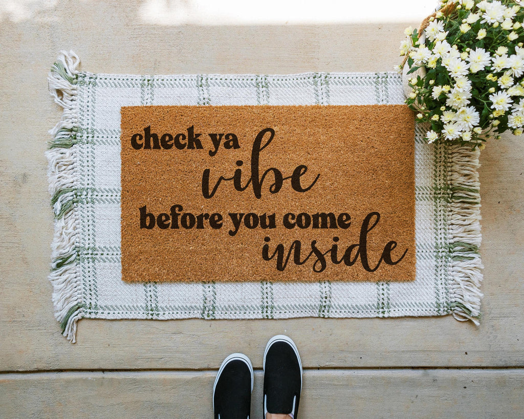 HamlinRowShop Check Ya Vibe Funny Coir Welcome Mat