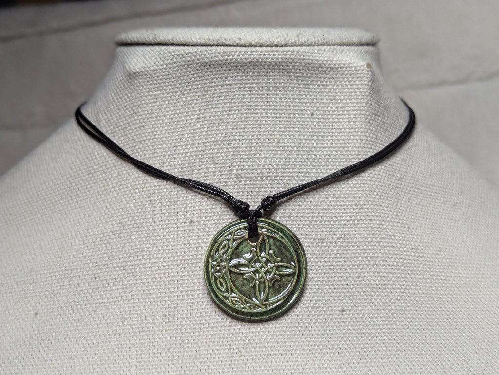 NoctemPottery Celtic Crescent Moon Pentagram Filigree Ceramic Wax Seal Pendant Choker Necklace