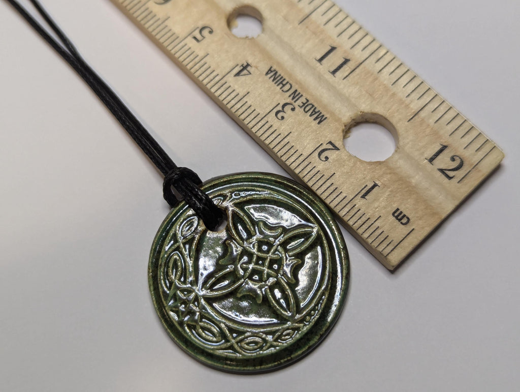 NoctemPottery Celtic Crescent Moon Pentagram Filigree Ceramic Wax Seal Pendant Choker Necklace