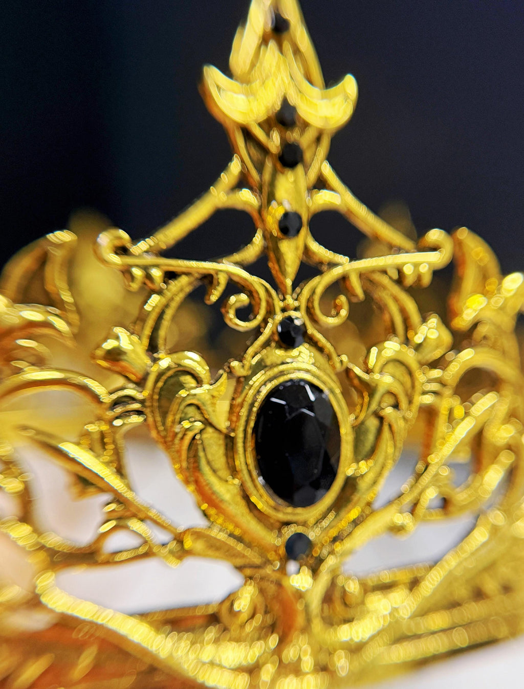 HappyJewelryWorld Renaissance Gold Crown Black Rhinestone Theatrical Prop