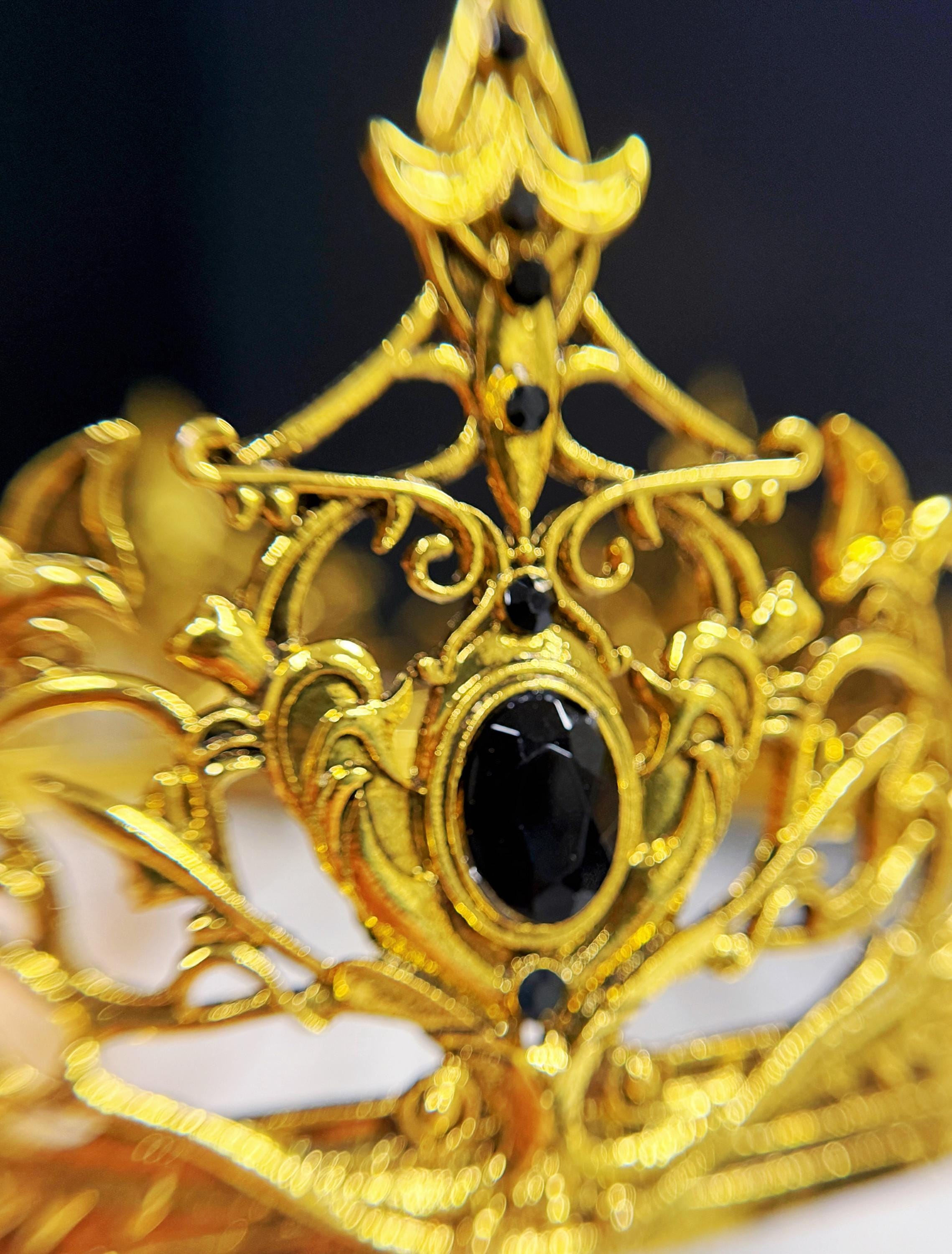 HappyJewelryWorld Renaissance Gold Crown Black Rhinestone Theatrical Prop