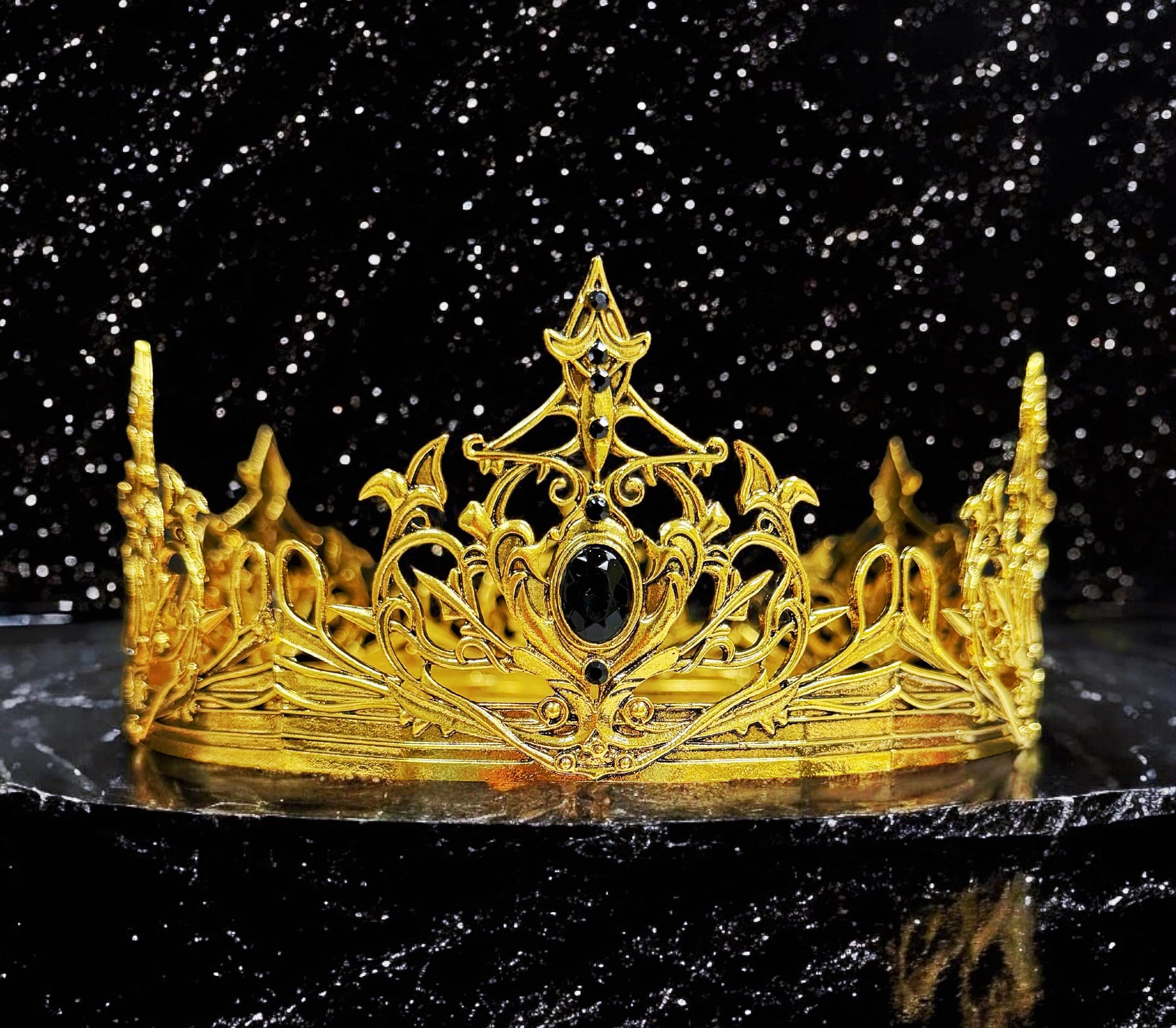 HappyJewelryWorld Renaissance Gold Crown Black Rhinestone Theatrical Prop