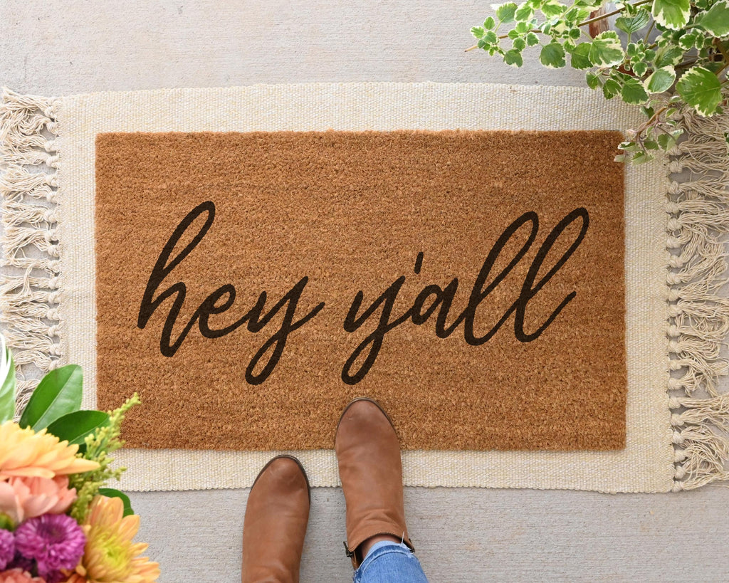 HamlinRowShop Hey Yall Coir Door Mat Funny Welcome