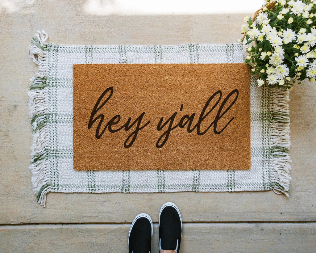 HamlinRowShop Hey Yall Coir Door Mat Funny Welcome