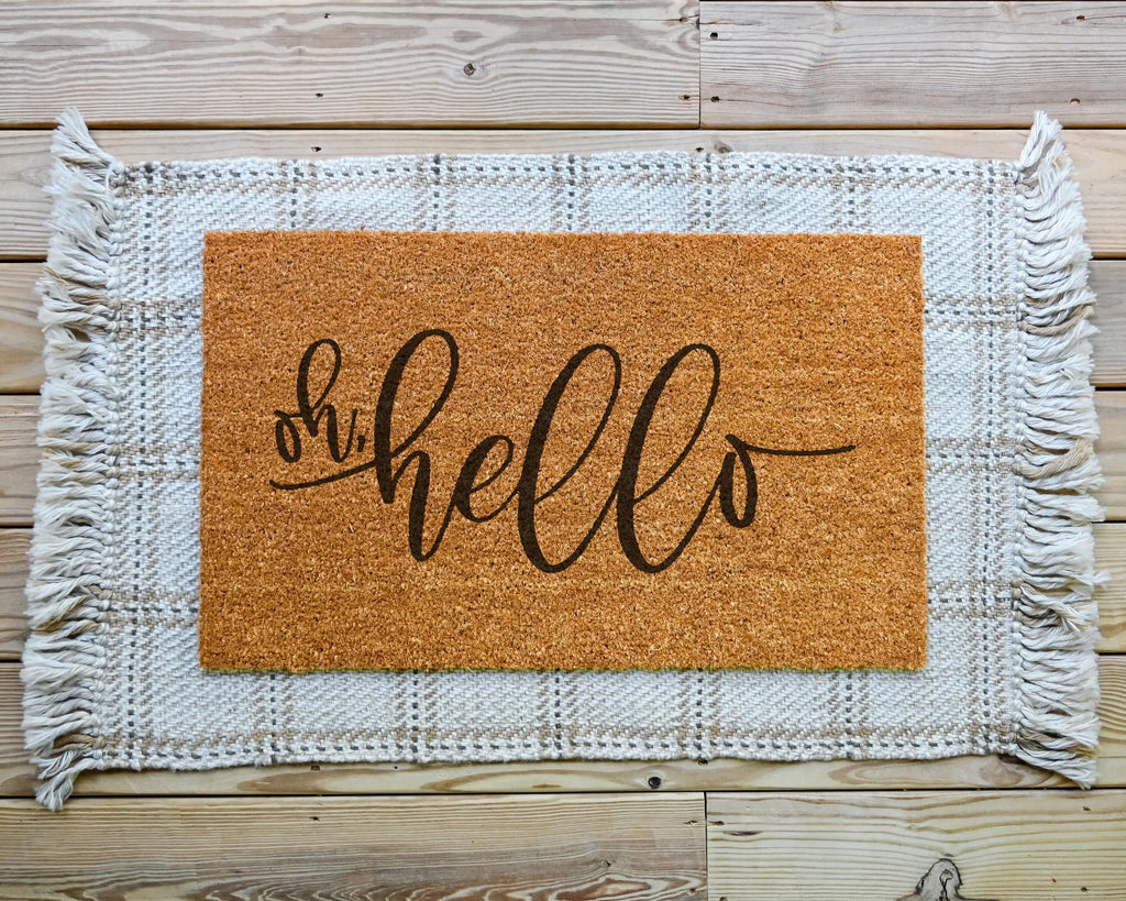 HamlinRowShop Oh Hello Coir Doormat Natural Brown