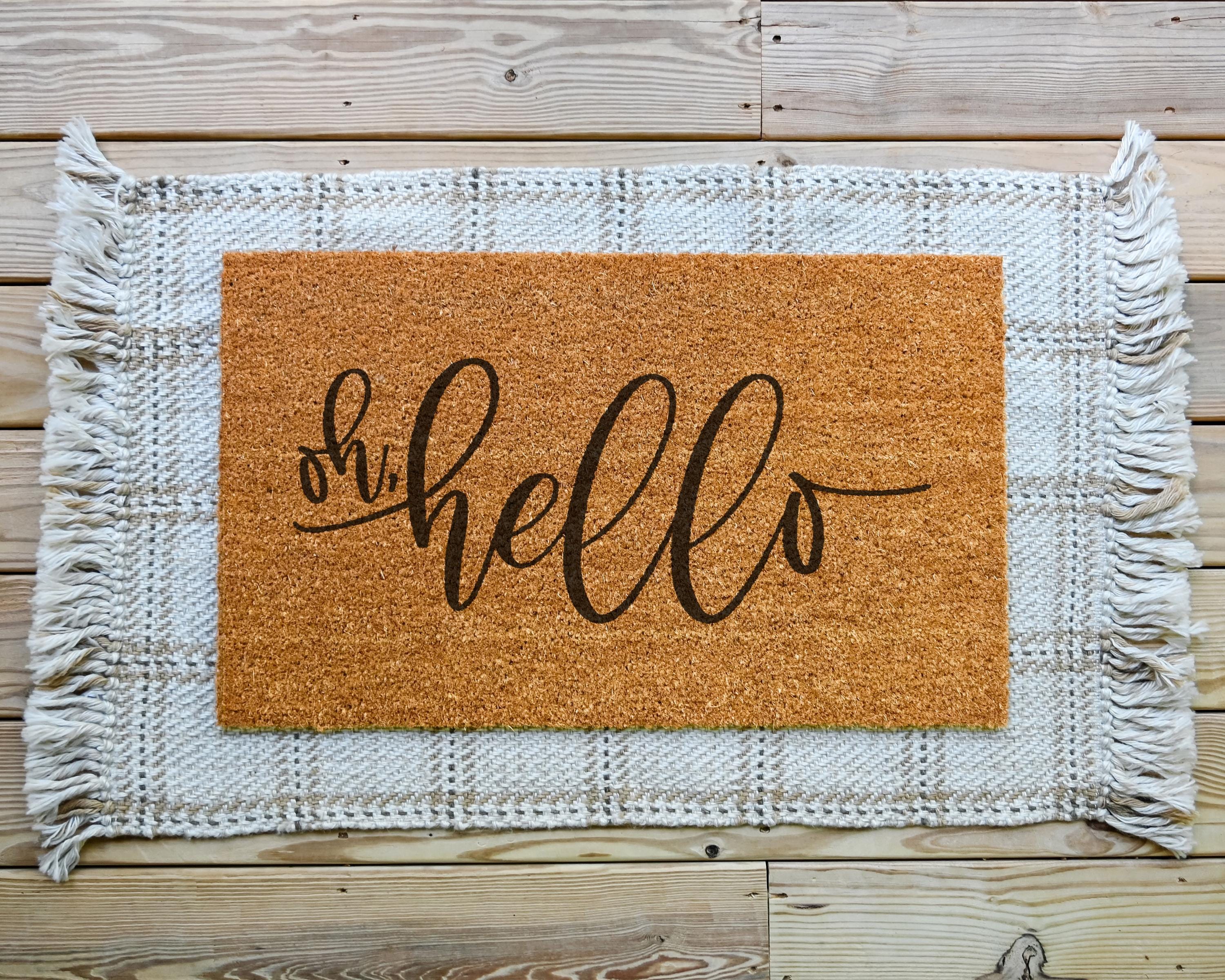 HamlinRowShop Oh Hello Coir Doormat Natural Brown