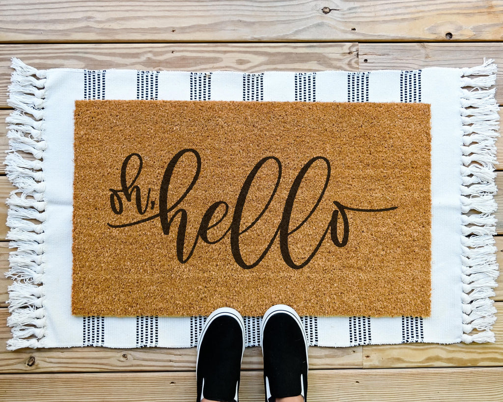 HamlinRowShop Oh Hello Coir Doormat Natural Brown