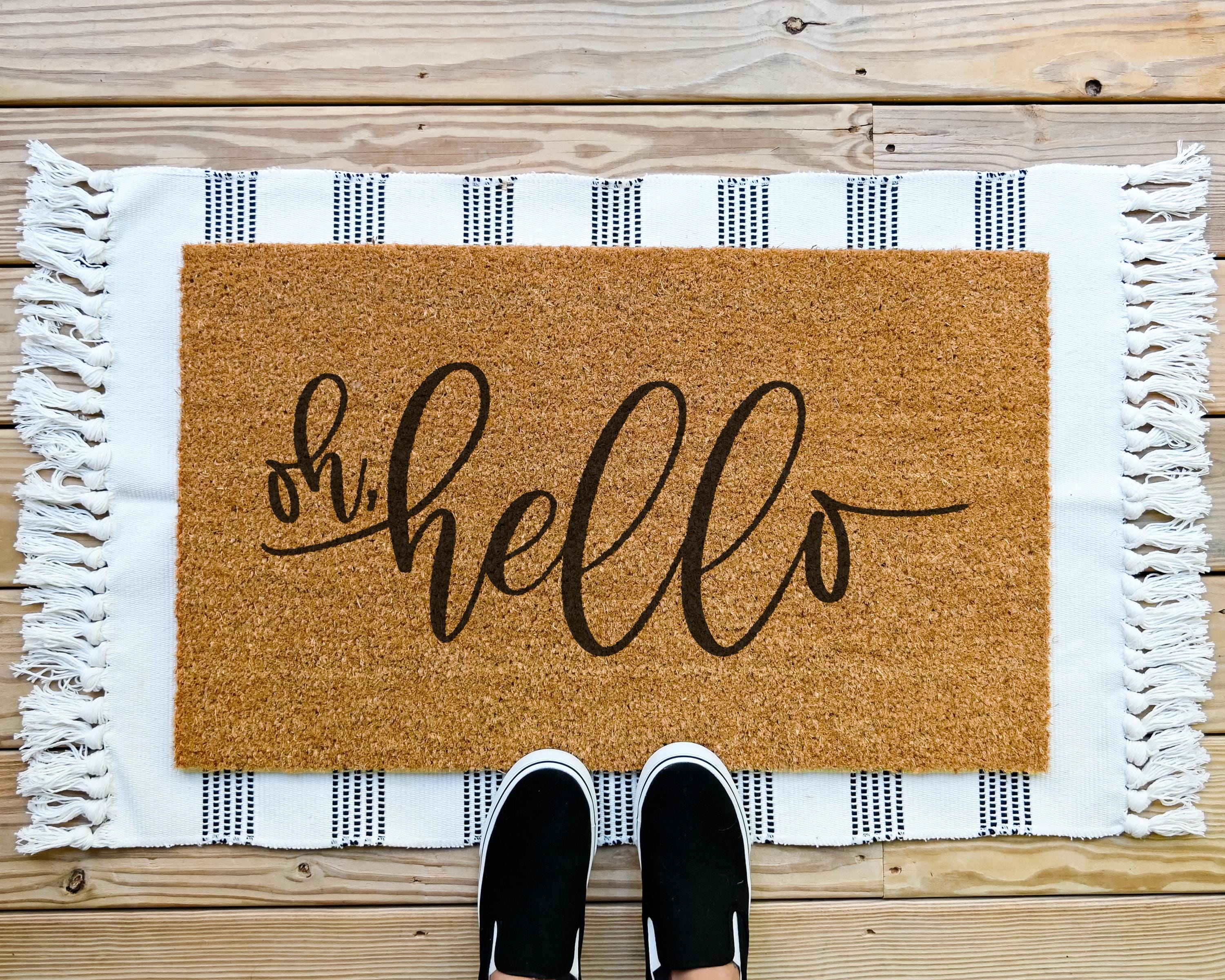 HamlinRowShop Oh Hello Coir Doormat Natural Brown
