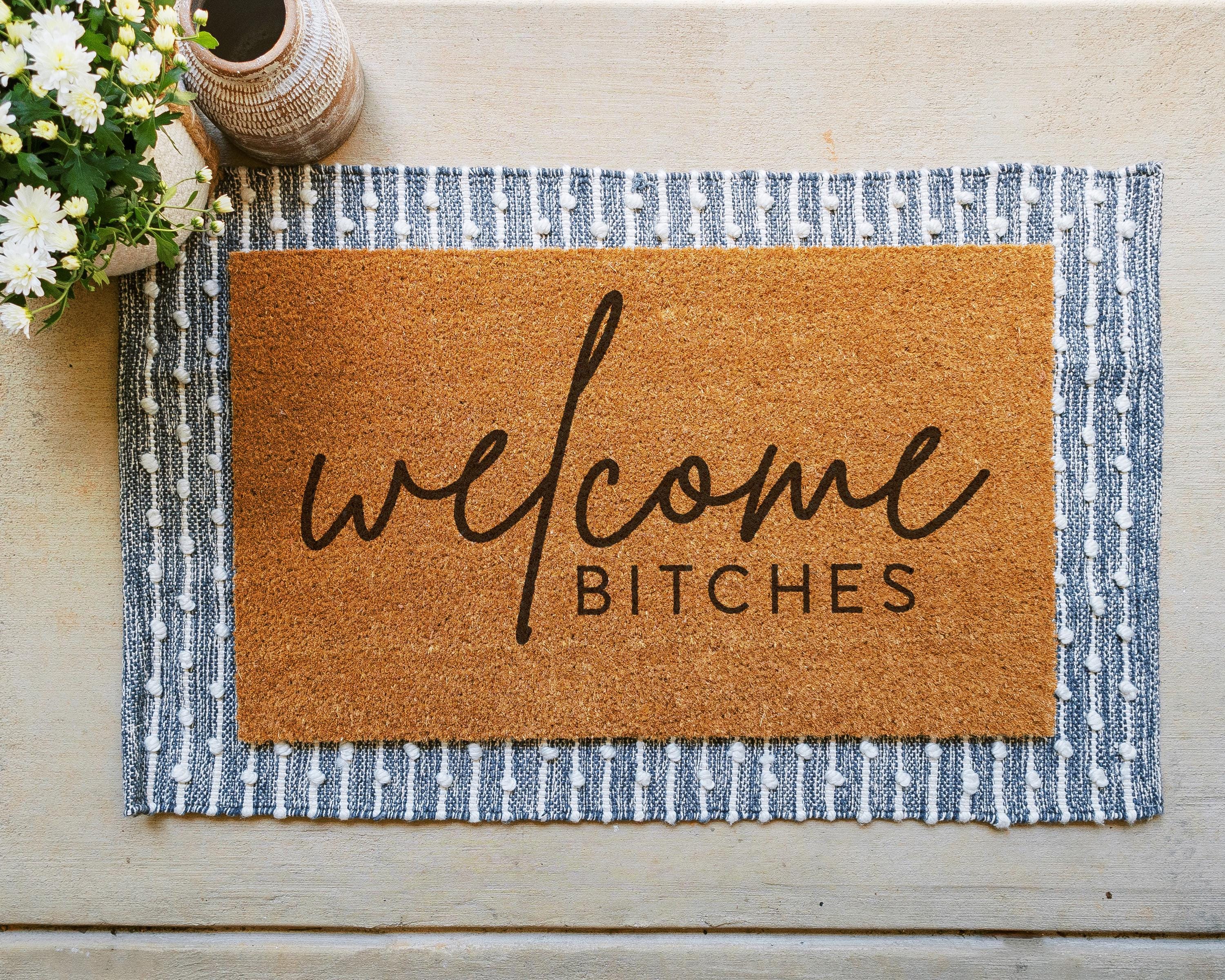 HamlinRowShop Welcome Bitches Coir Doormat Natural 18x30in