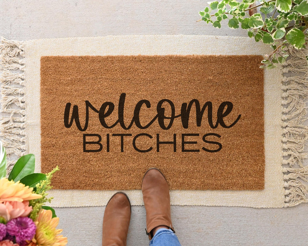 Welcome Bitches Funny Doormat Natural Coir Rubber Backing
