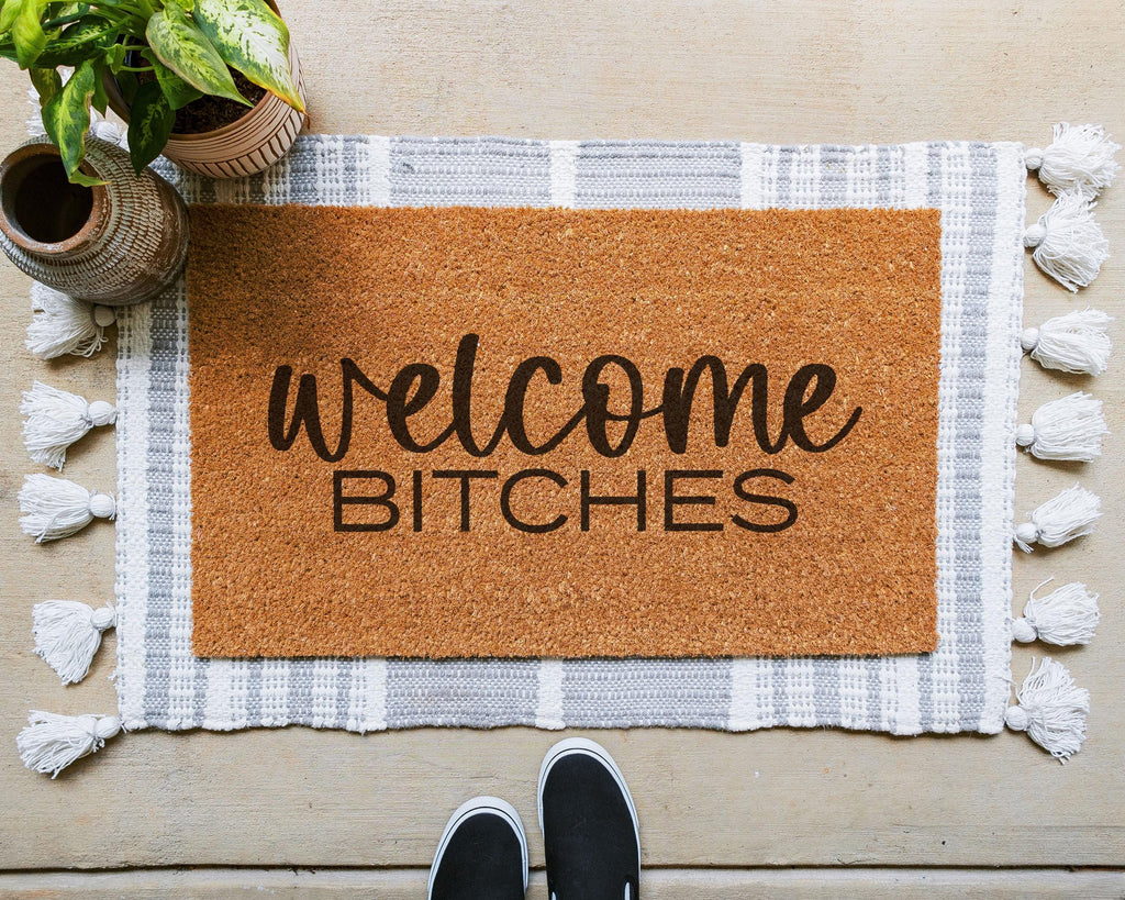Welcome Bitches Funny Doormat Natural Coir Rubber Backing