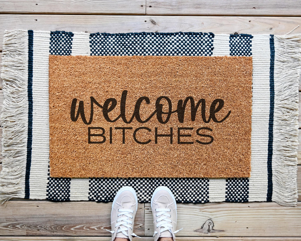 Welcome Bitches Funny Doormat Natural Coir Rubber Backing