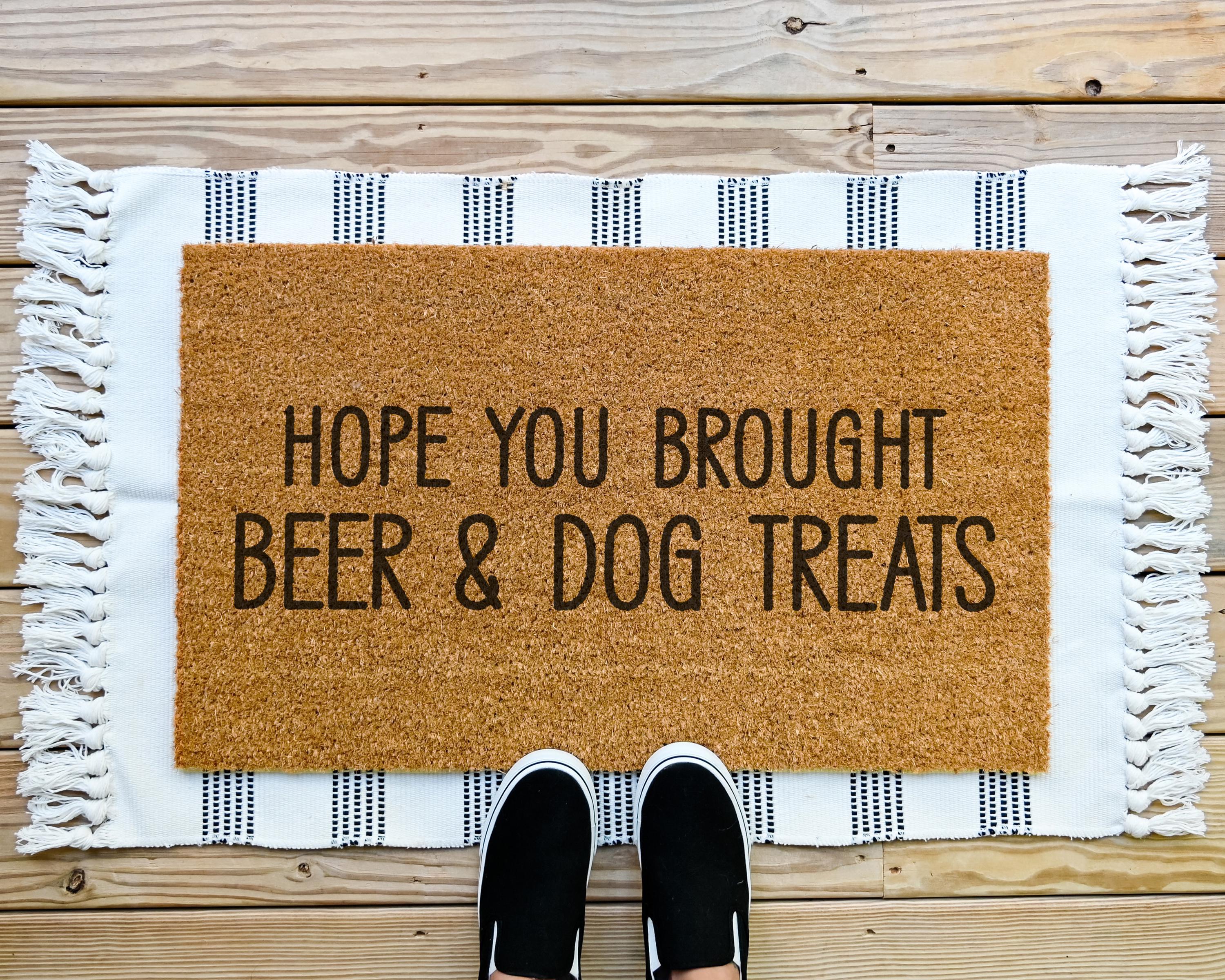 Wine And Dog Treats Funny Coir Doormat Welcome Mat