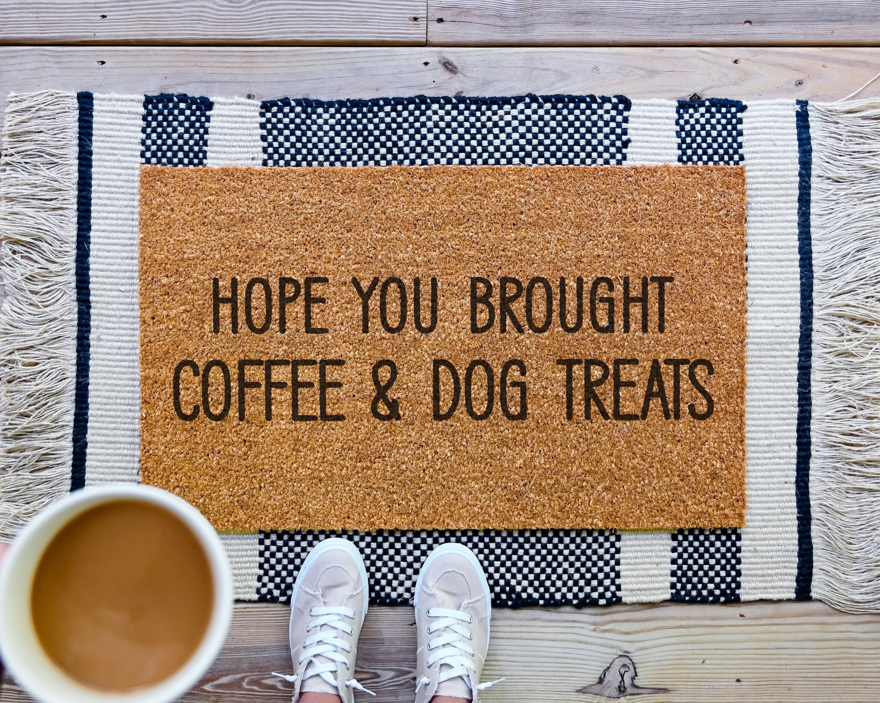 Wine And Dog Treats Funny Coir Doormat Welcome Mat
