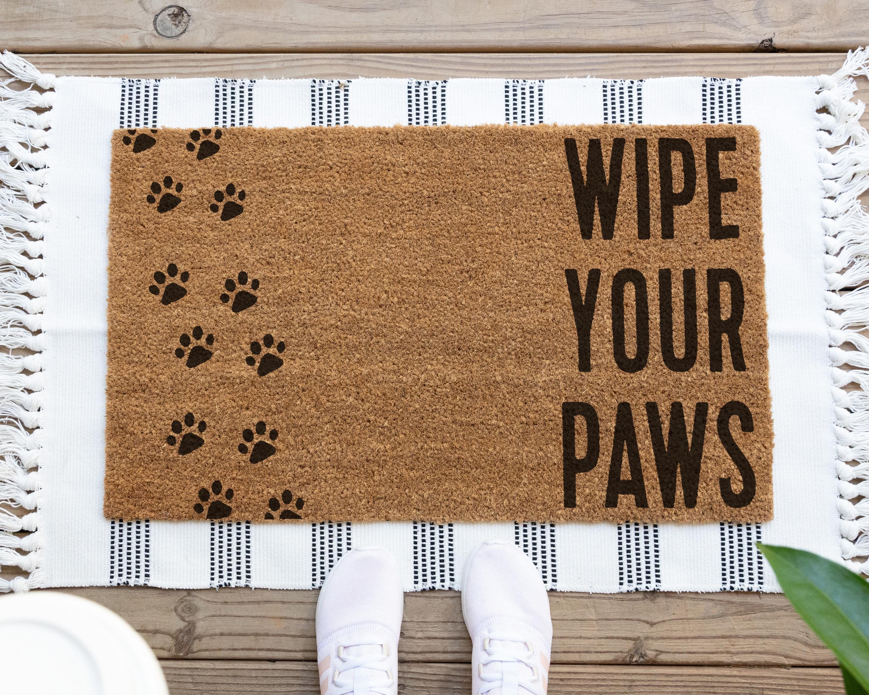 HamlinRowShop Wipe Your Paws Coir Doormat Natural Dog Welcome Mat