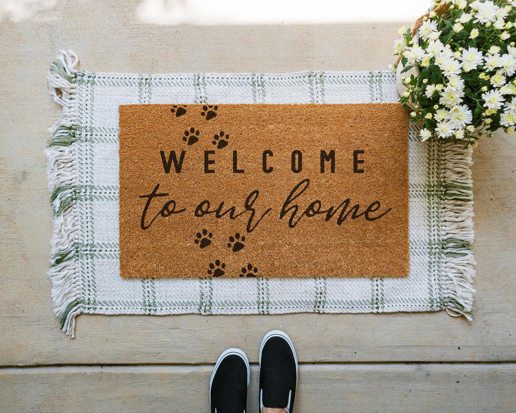 Coir Dog Paws Welcome Doormat With Paw Print Design