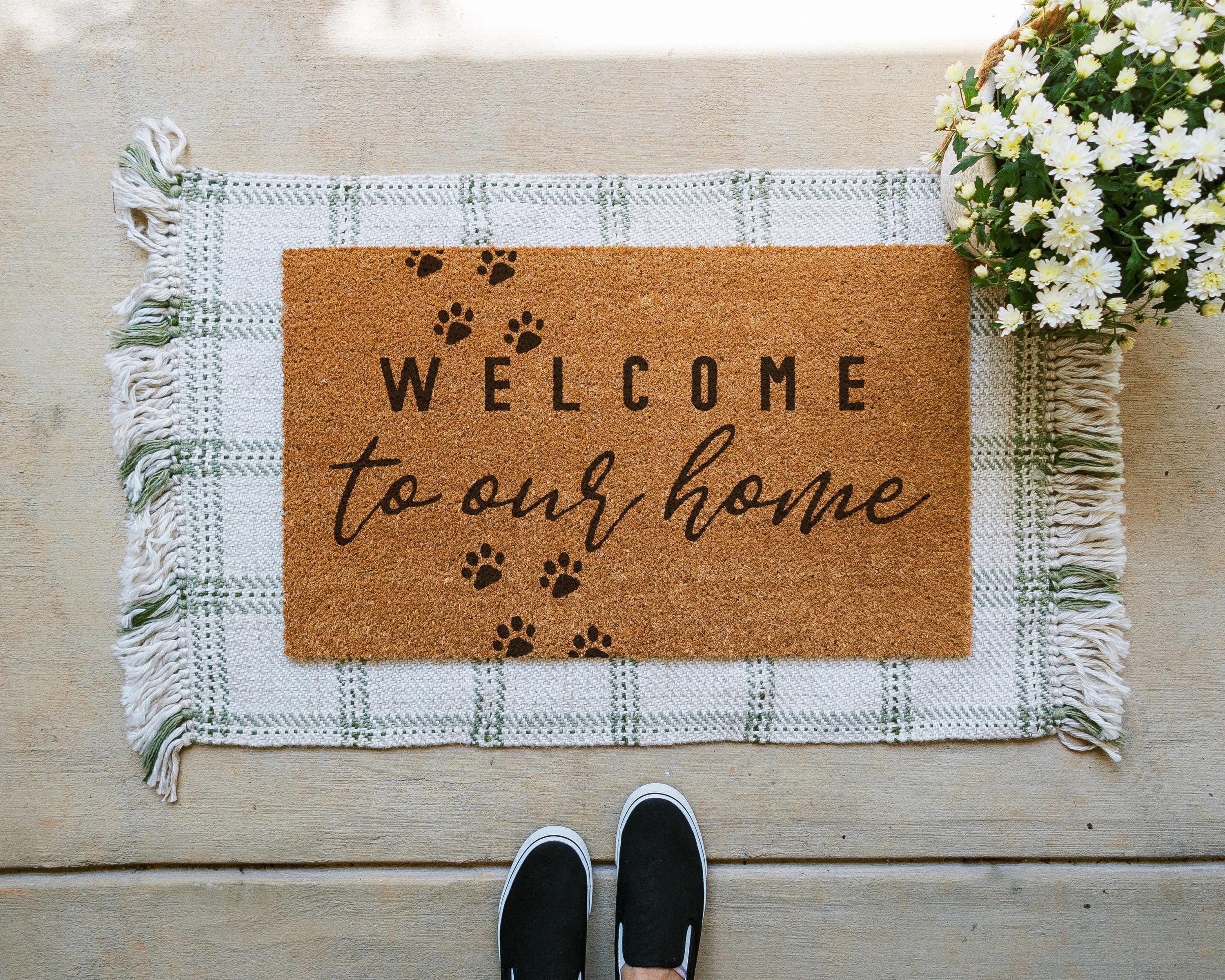 Coir Dog Paws Welcome Doormat With Paw Print Design