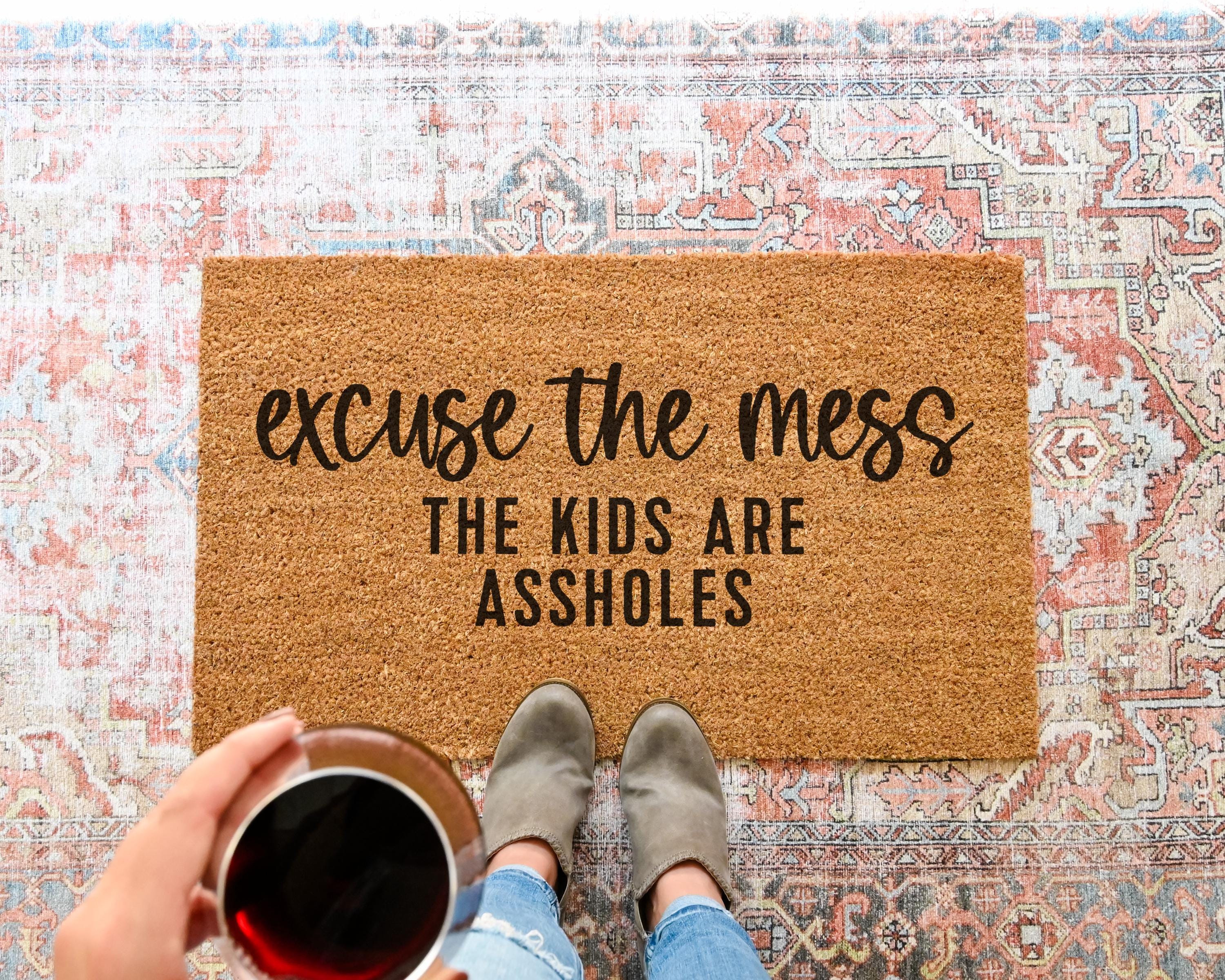 Excuse The Mess Coir Doormat Funny Welcome Mat Slip-Resistant