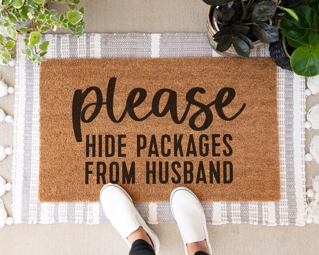 Funny Doormat Please Hide Packages from Husband Coir Natural Fiber