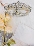 HappyJewelryWorld Crystal Masquerade Mask on Stick Gold Venetian Ball Mask
